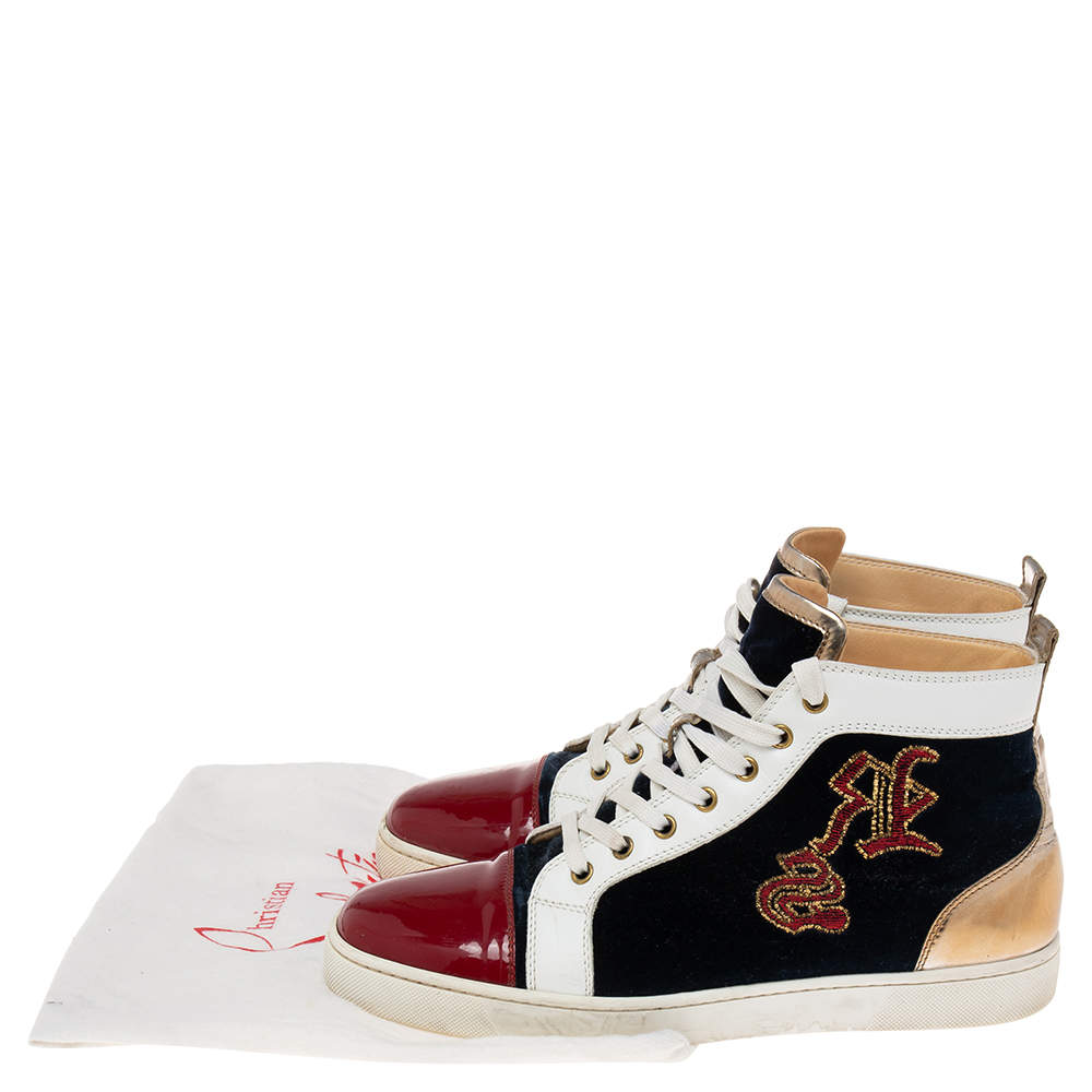 Christian Louboutin Multicolor Leather and Embroidered Velvet