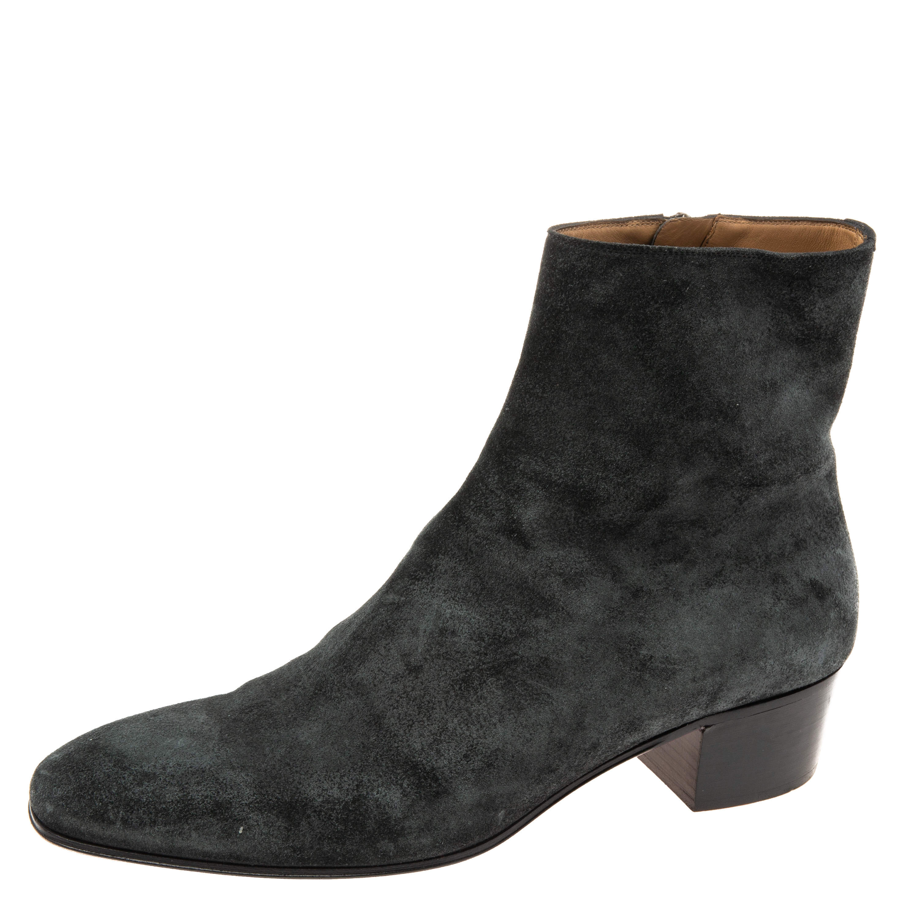 Christian Louboutin Black Suede Block Heel Ankle Boots Size 42.5