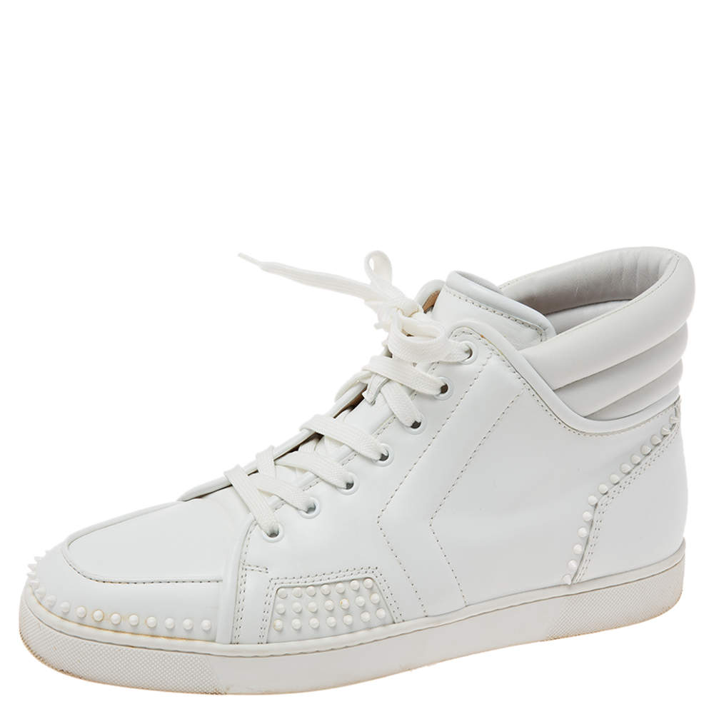 Christian Louboutin White Leather Studded High-Top Sneakers Size 43