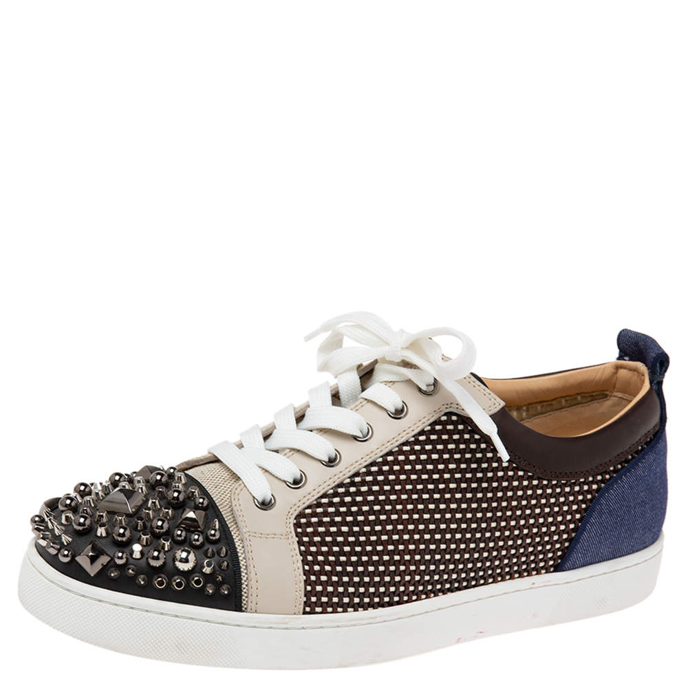 Christian Louboutin Tricolor Leather and Canvas Spikes Orlato Sneakers ...