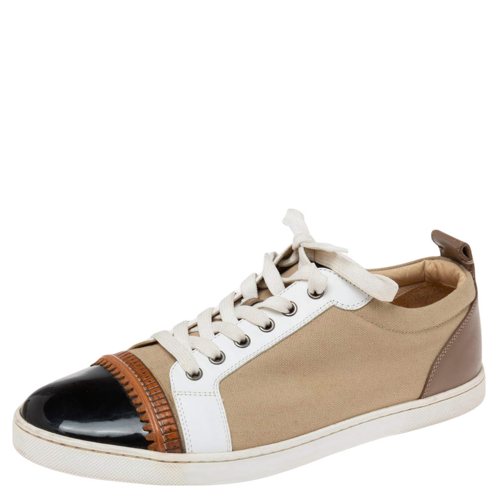 Pre Owned Christian Louboutin Multicolor Canvas And Leather Low Top Sneakers Size 43