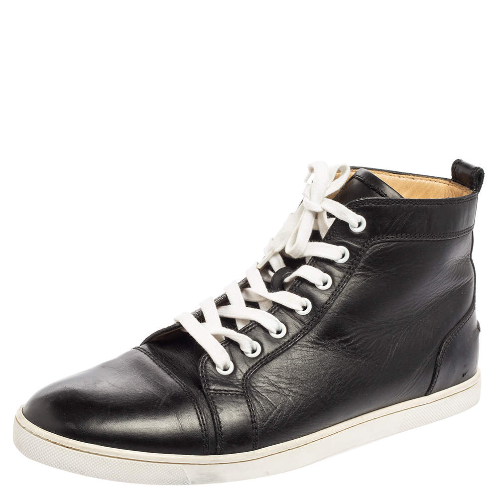 Pre Owned حذاء رياضي فلات كريستيان لوبوتان لوي جلد أسود مرتفع من أعلى مقاس 42.5