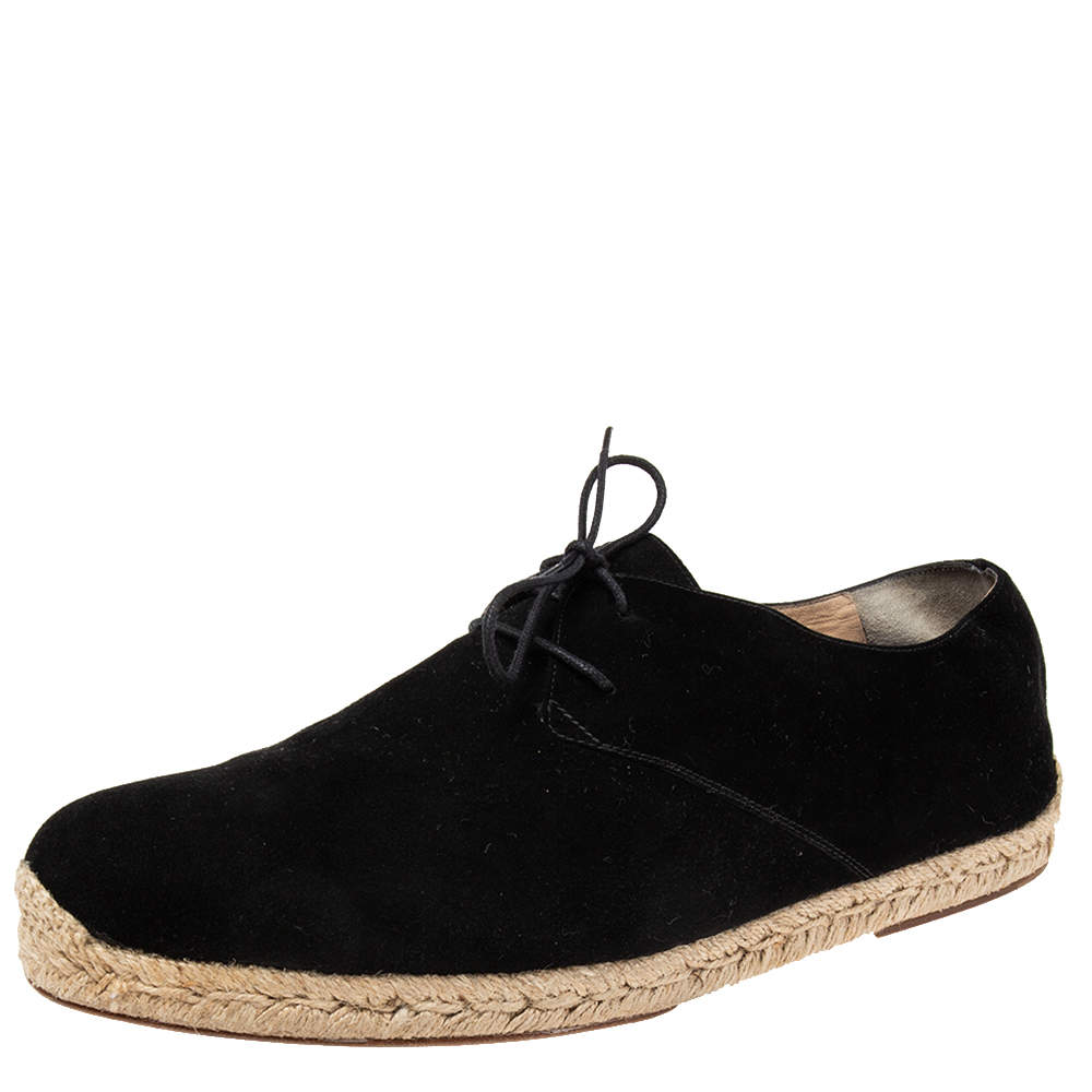 Pre Owned Christian Louboutin Black Suede Lace-Up Espadrilles Size 45
