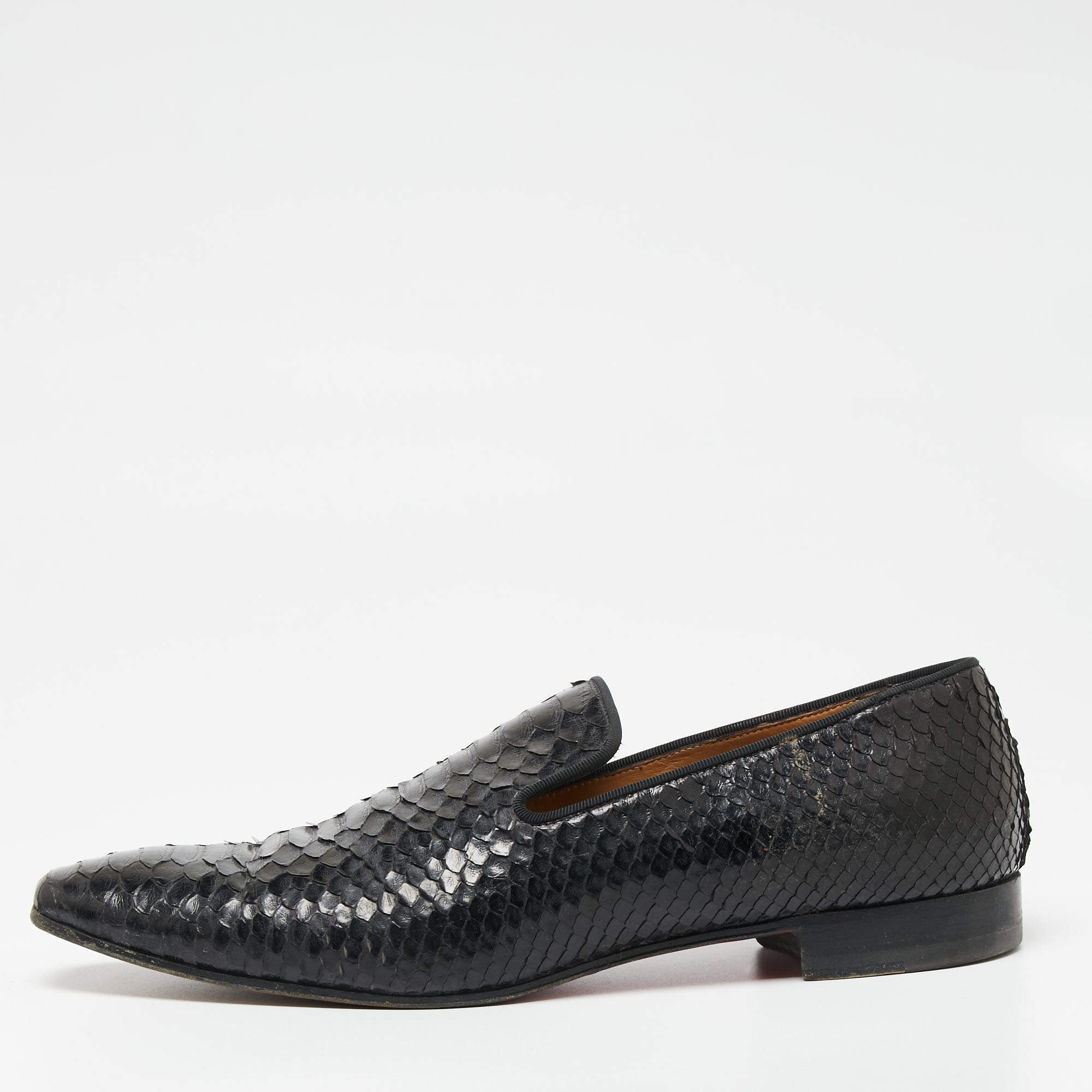Christian Louboutin Black Python Leather Smoking Slippers Size 42