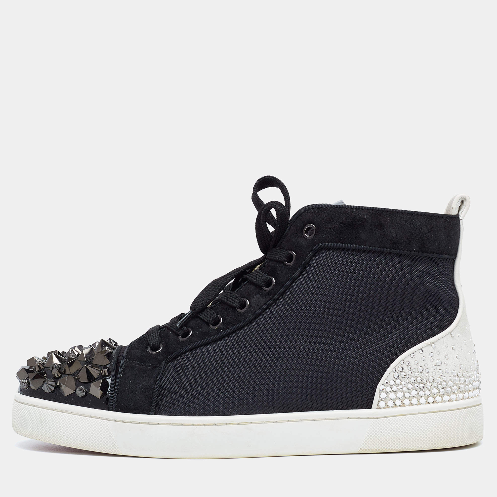 Pre Owned حذاء رياضي كريستيان لوبوتان أورلاتو كانفاس وسويدي رصاصي/أسود برباط مقاس 41.5