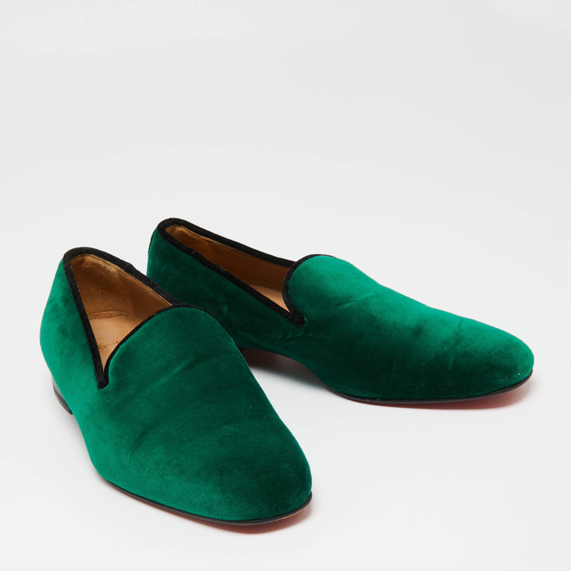 Pre Owned Christian Louboutin Green Velvet Dandelion Loafers Size 40 