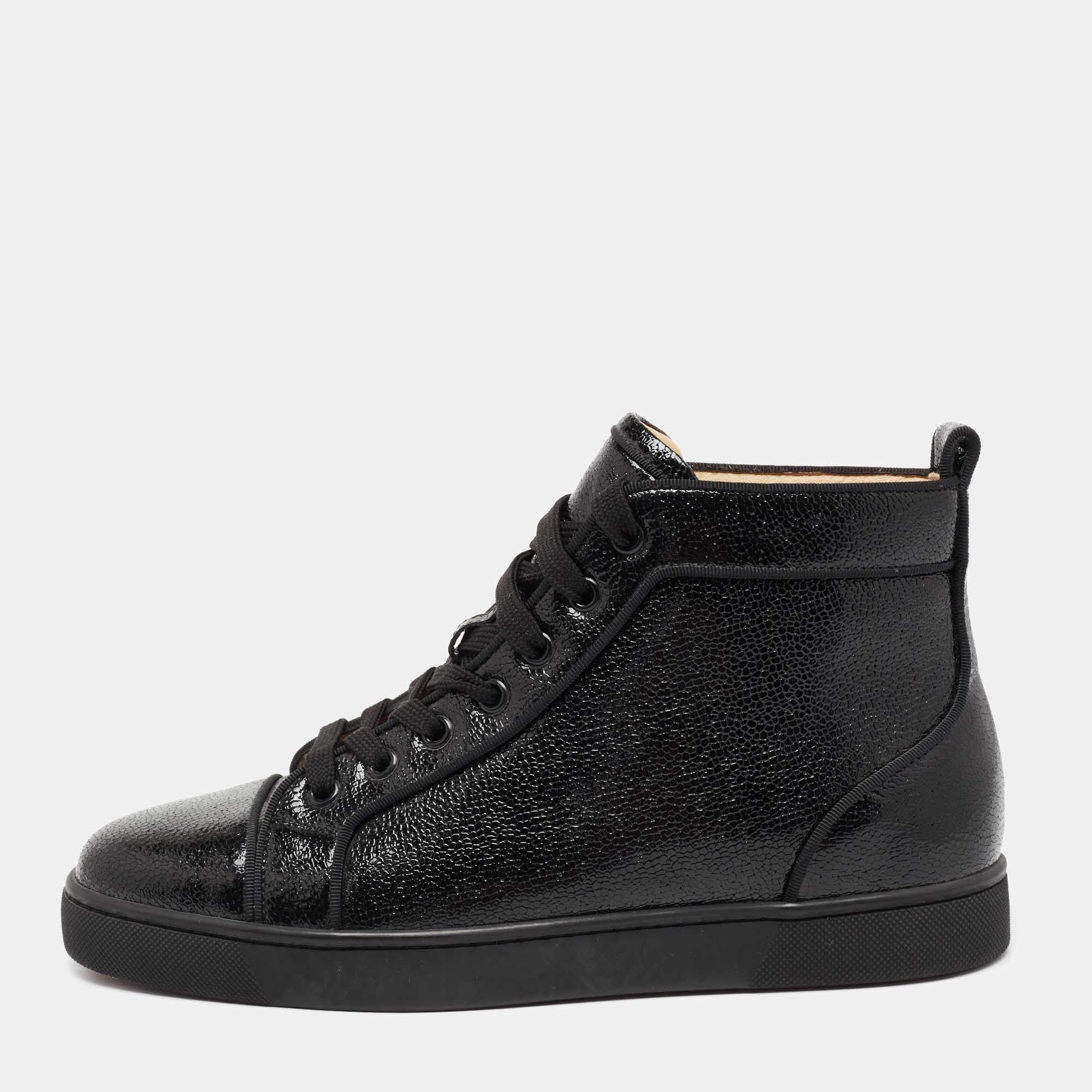 مملوكة مسبقًا Christian Louboutin Black Leather High Top Sneakers Size 40