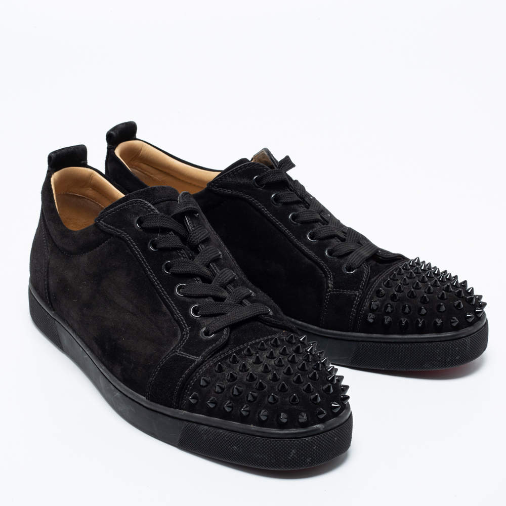 CHRISTIAN LOUBOUTIN SHOES LOU SPIKES SNEAKERS 45 LEATHER CANVAS SHOES Black  ref.808085 - Joli Closet