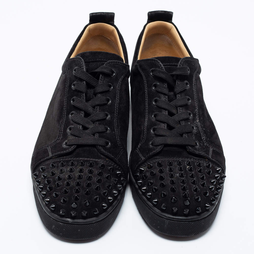 CHRISTIAN LOUBOUTIN SHOES LOU SPIKES SNEAKERS 45 LEATHER CANVAS SHOES Black  ref.808085 - Joli Closet