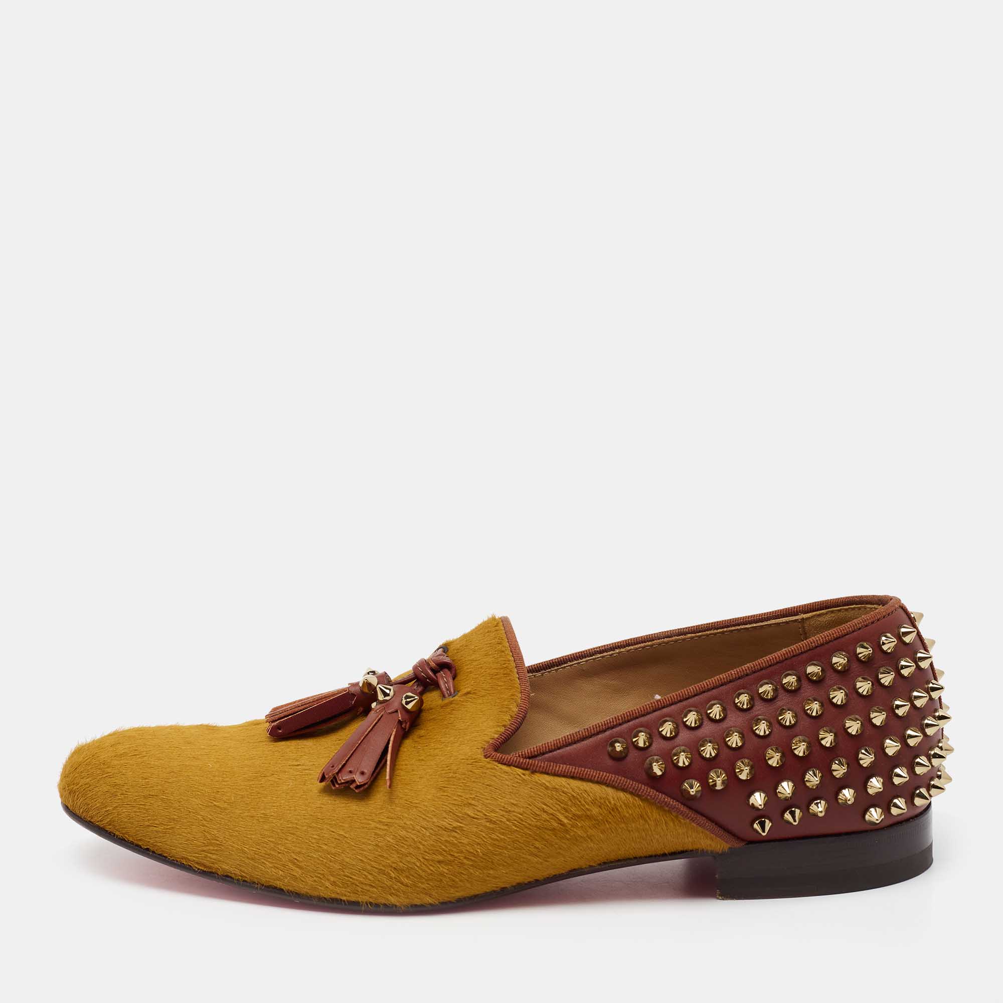 Christian Louboutin Two Tone Calf Hair And Leather  Spike Loafers Size 42.5
