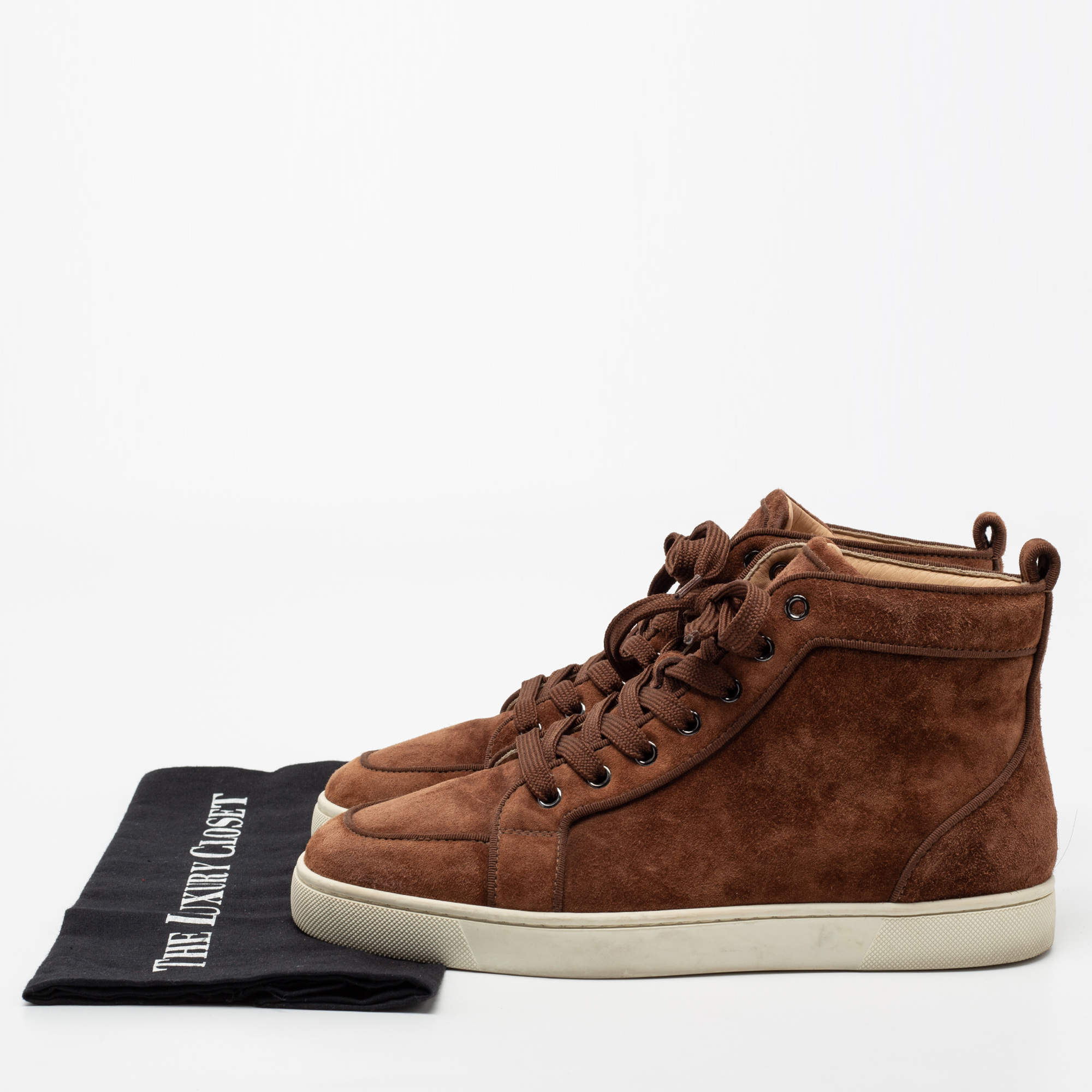 Pre Owned Christian Louboutin  Brown Suede Rantus Orlato High Top Sneakers Size 41