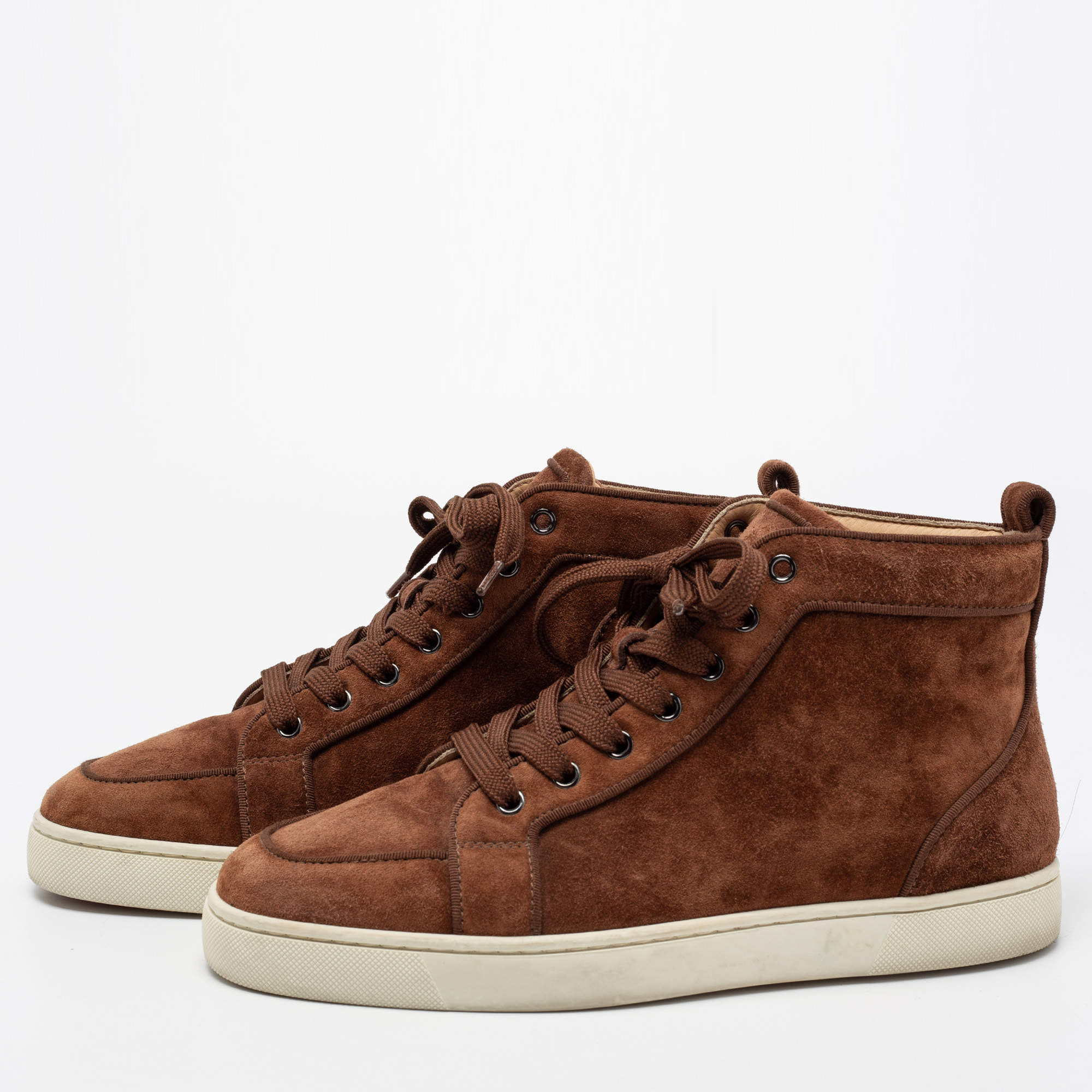 Pre Owned Christian Louboutin  Brown Suede Rantus Orlato High Top Sneakers Size 41