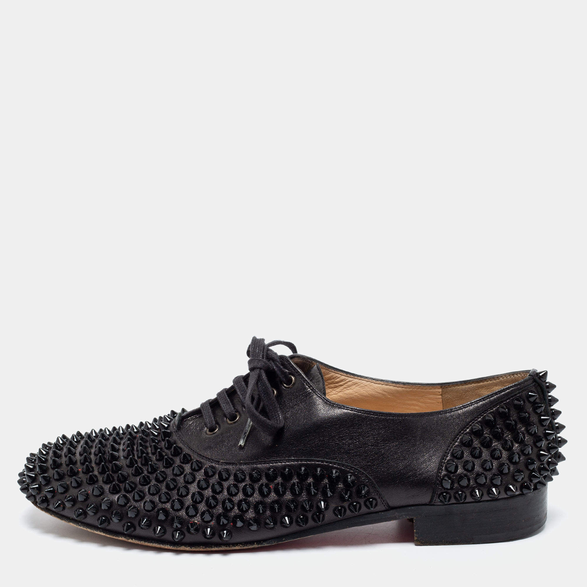 Christian Louboutin Black Leather Freddy Spikes Oxfords Size 41.5