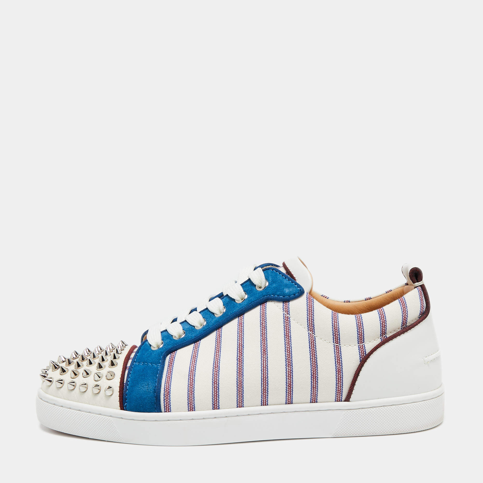 Pre Owned Christian Louboutin Multicolor Canvas And Suede Junior Spikes Sneakers Size 41