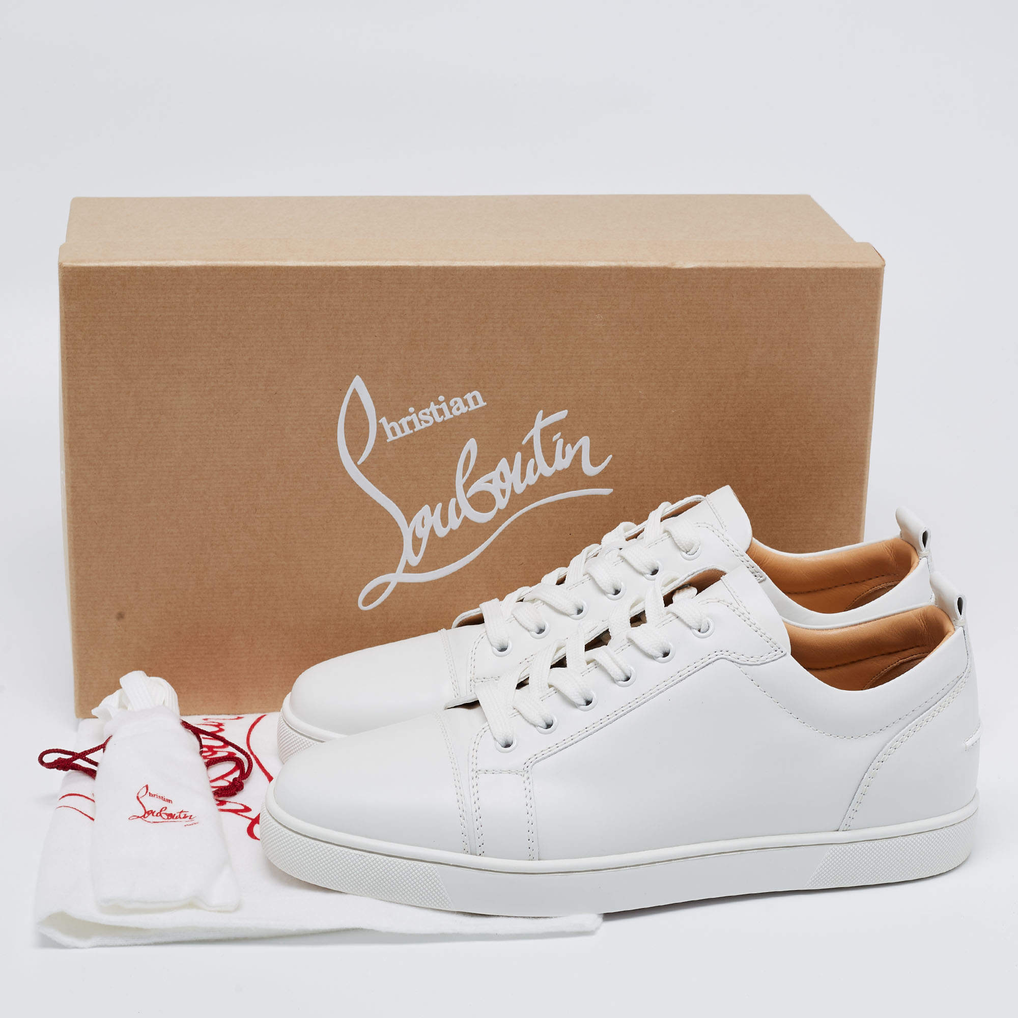 Louis leather low trainers Christian Louboutin White size 44 EU in Leather  - 36695825