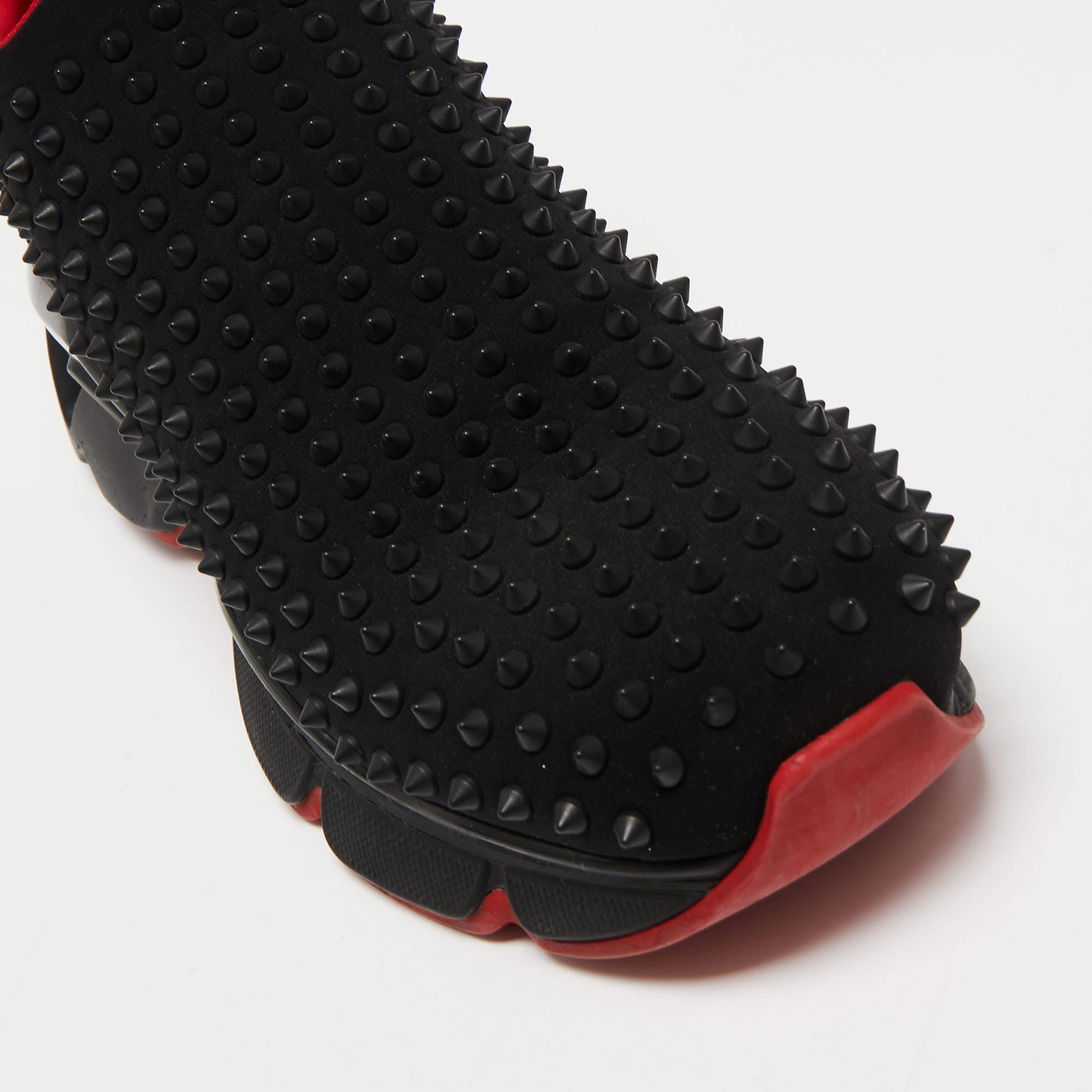 Pre Owned Christian Louboutin Black Neoprene Spike Sock Slip-On Sneakers Size 46