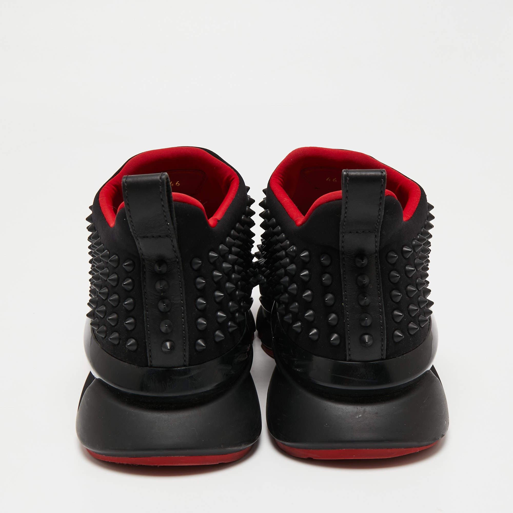 Pre Owned Christian Louboutin Black Neoprene Spike Sock Slip-On Sneakers Size 46