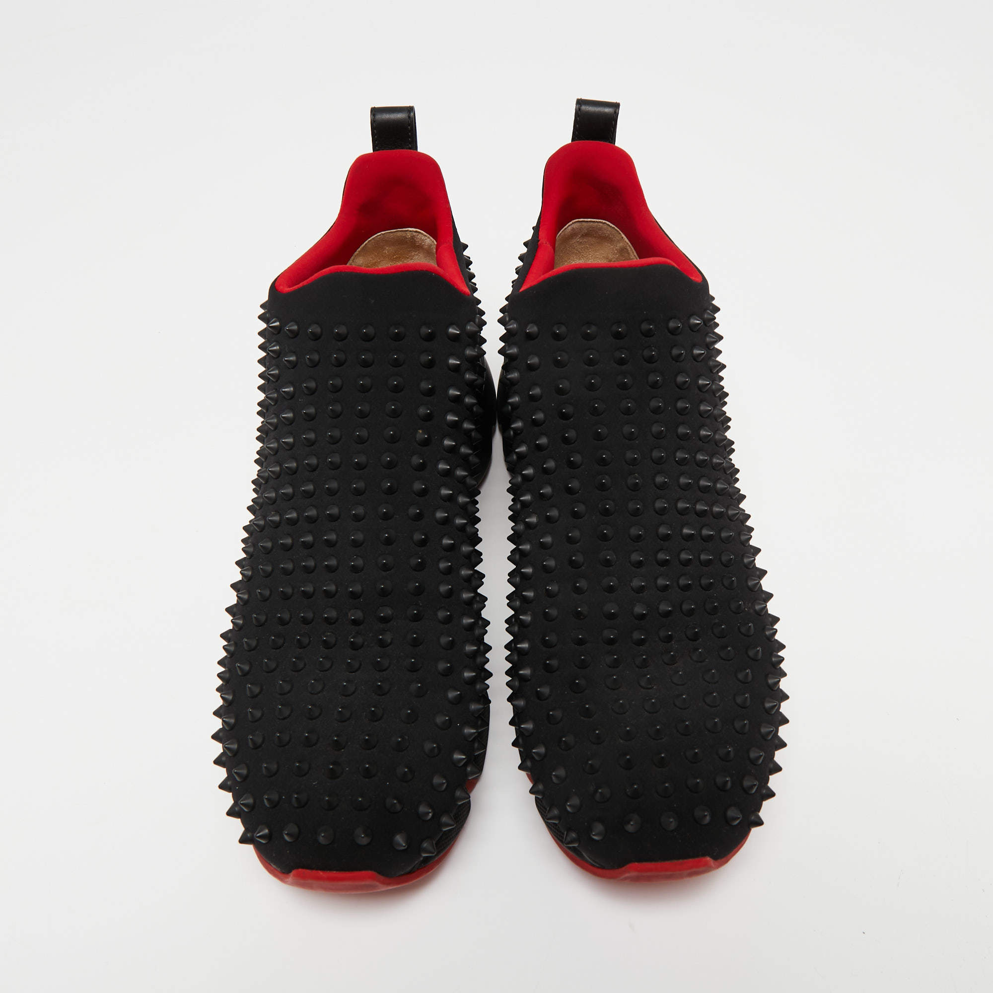 Pre Owned Christian Louboutin Black Neoprene Spike Sock Slip-On Sneakers Size 46