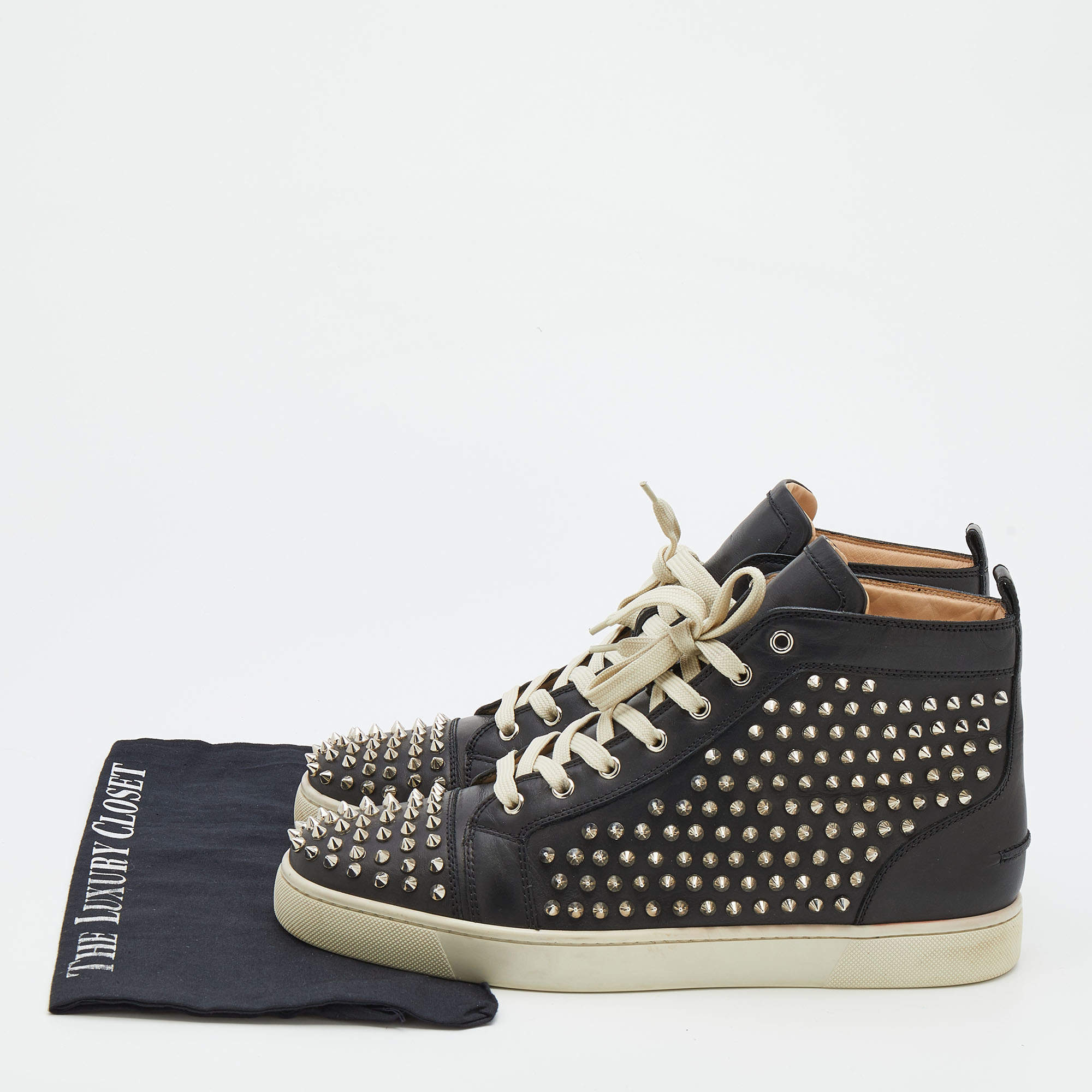 Christian Louboutin Black Leather Louis Spikes High Top Sneakers Size 44.5  Christian Louboutin | The Luxury Closet