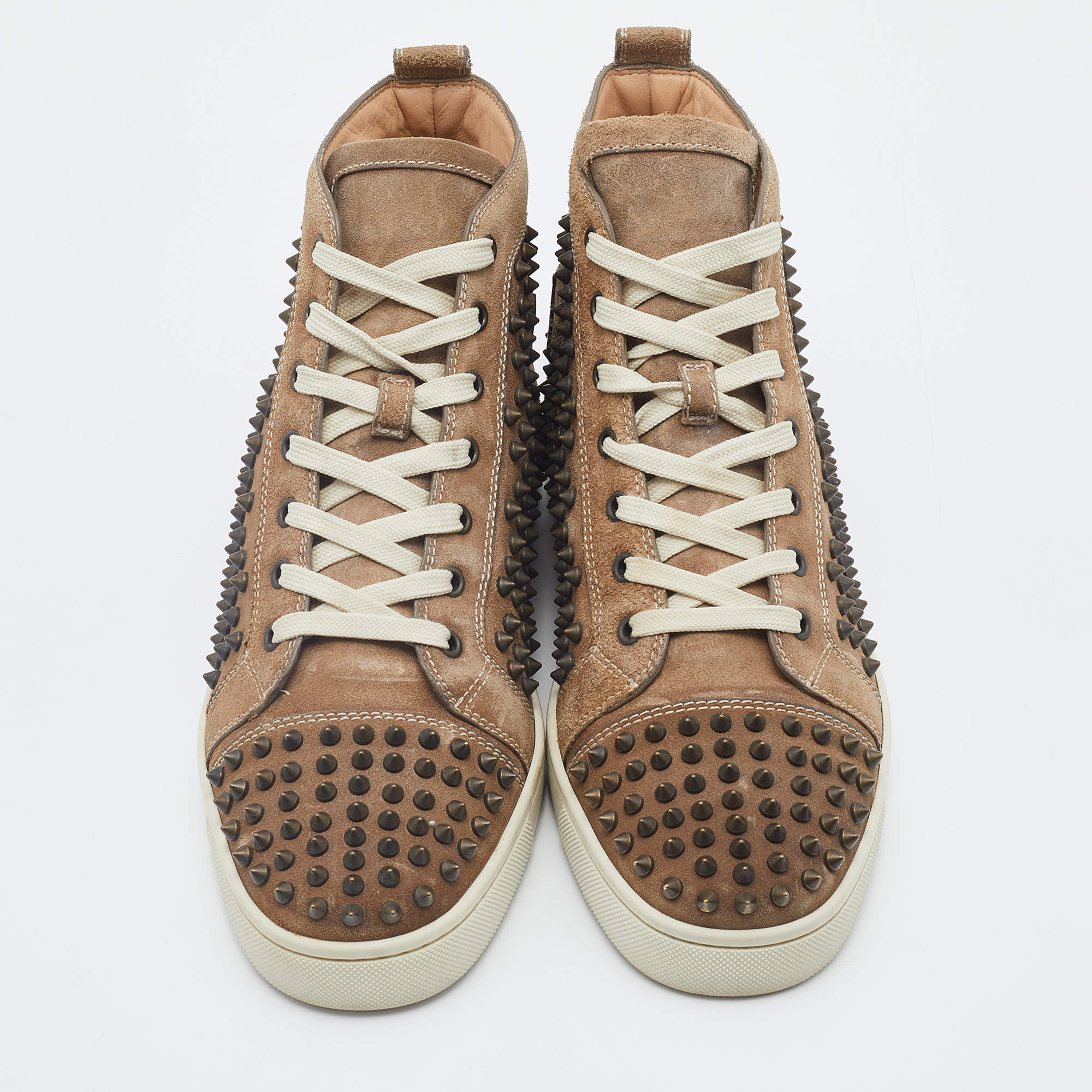 Christian Louboutin Shoes - Louis Sand Beige Suede Jacquard High Top Sneaker  Eu40.5 Suede