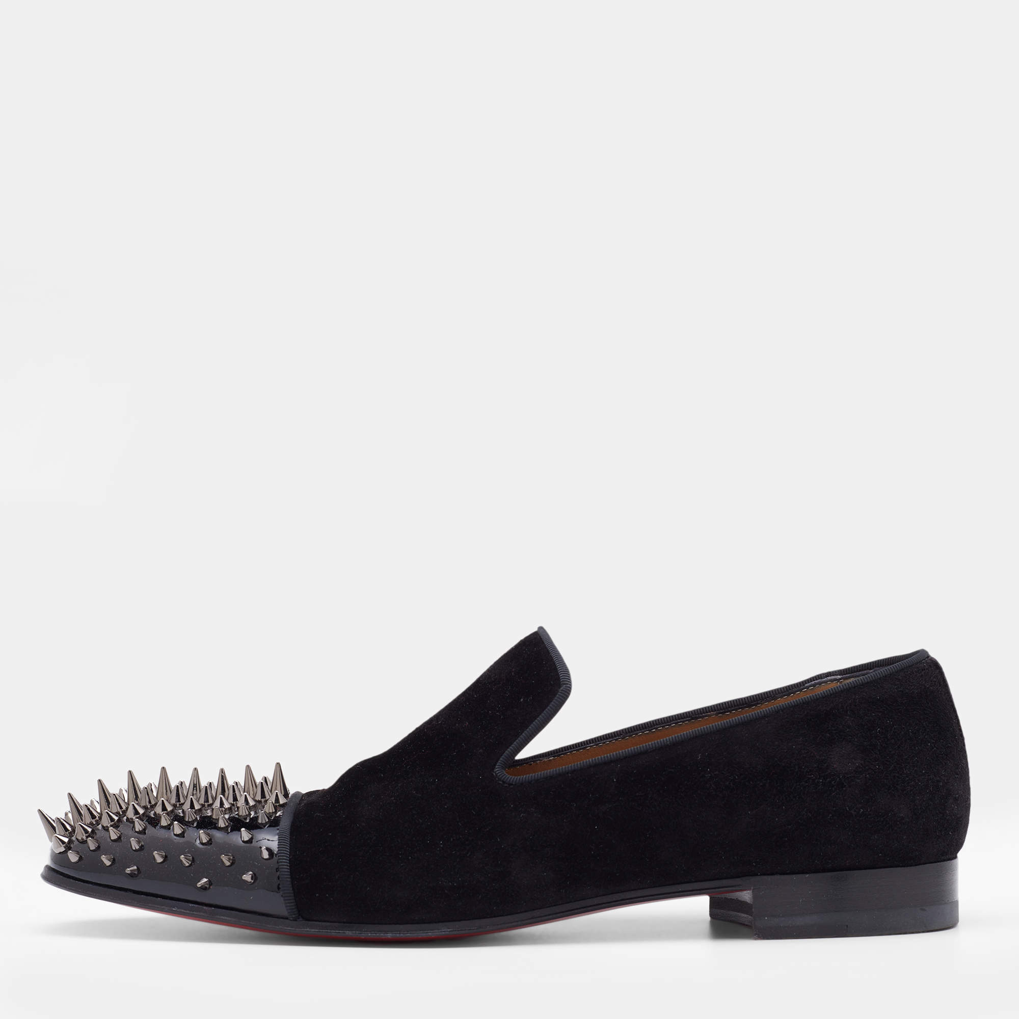 Pre Owned Christian Louboutin Black Velvet Spooky Spiked Toe Cap Smoking Slippers 41.5