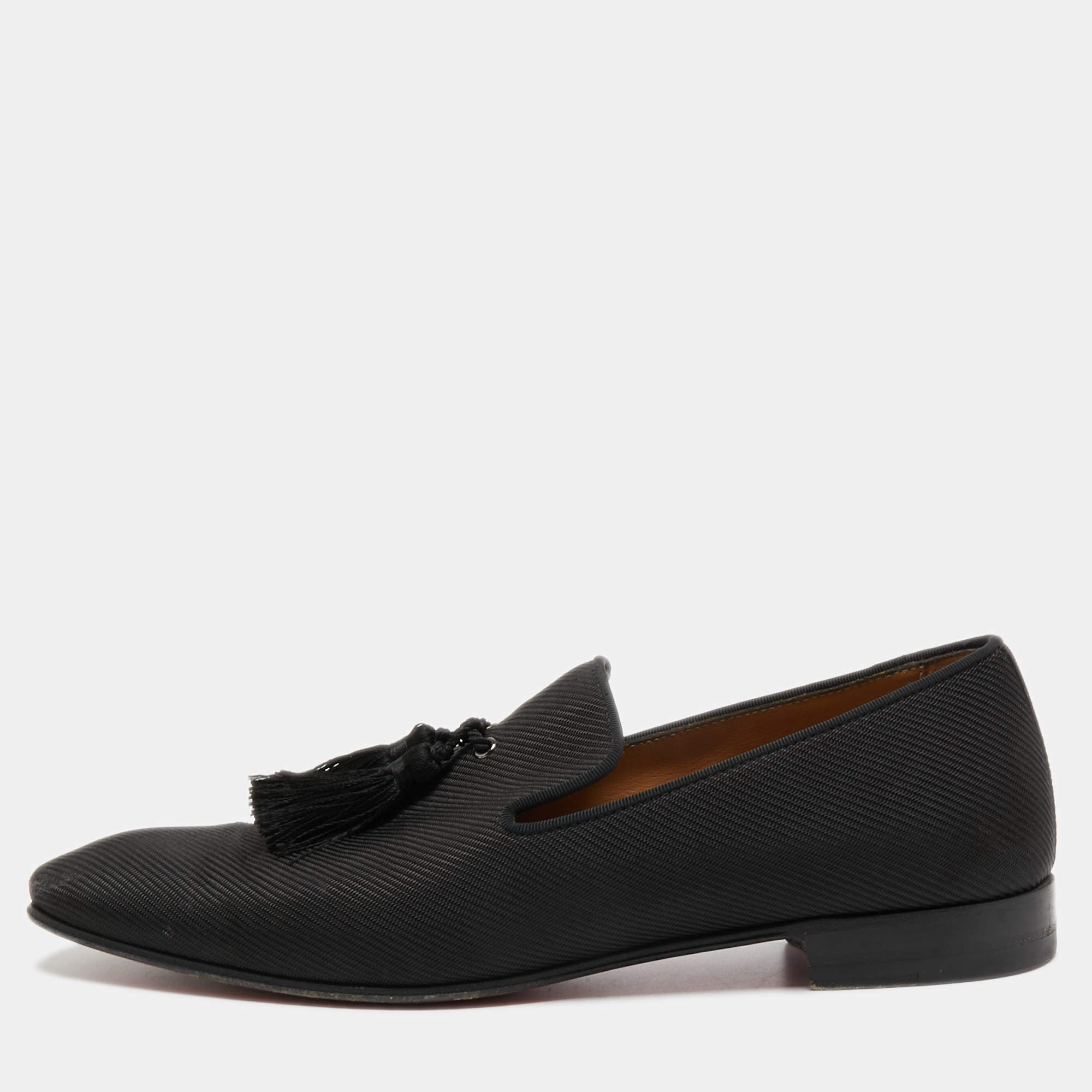 Christian Louboutin Black Fabric Dandelion Tassel Loafers Size 41.5
