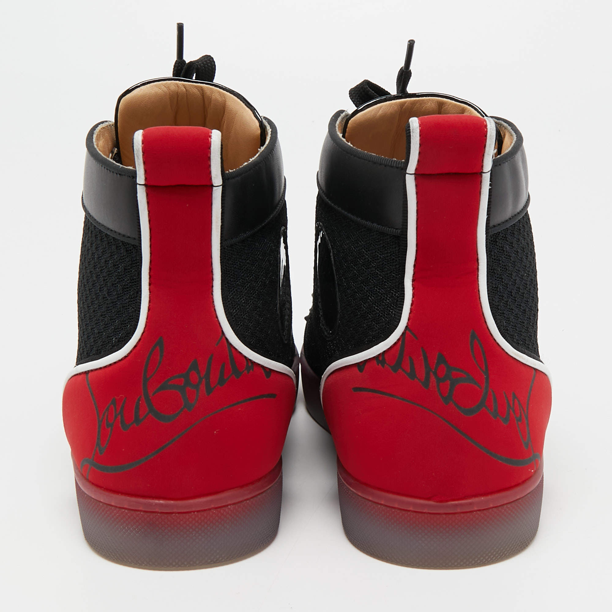 Christian Louboutin Black/Red Leather, Mesh and Neoprene Louis