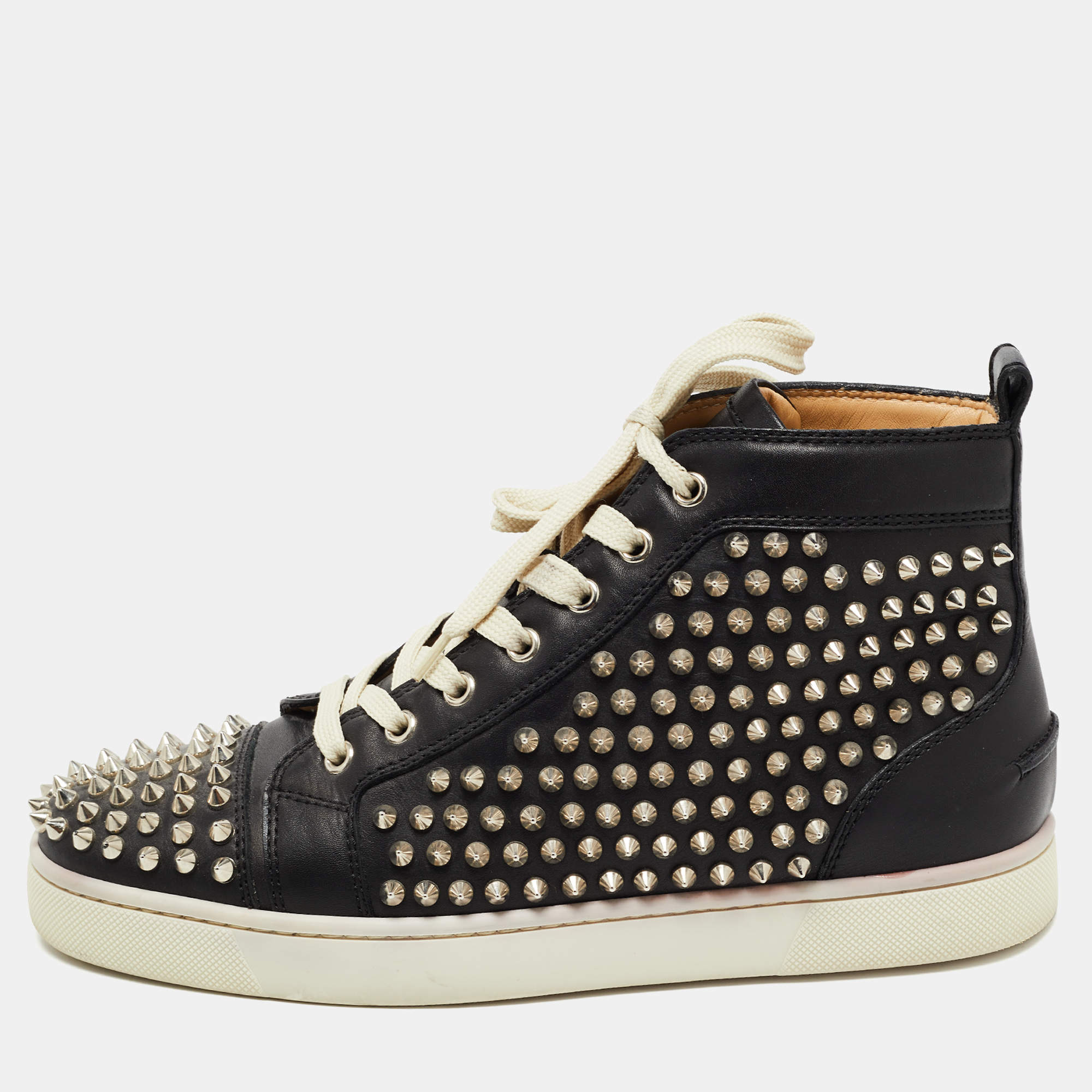 Christian Louboutin Black Leather Spike Louis Orlato High Top Sneakers Size 40