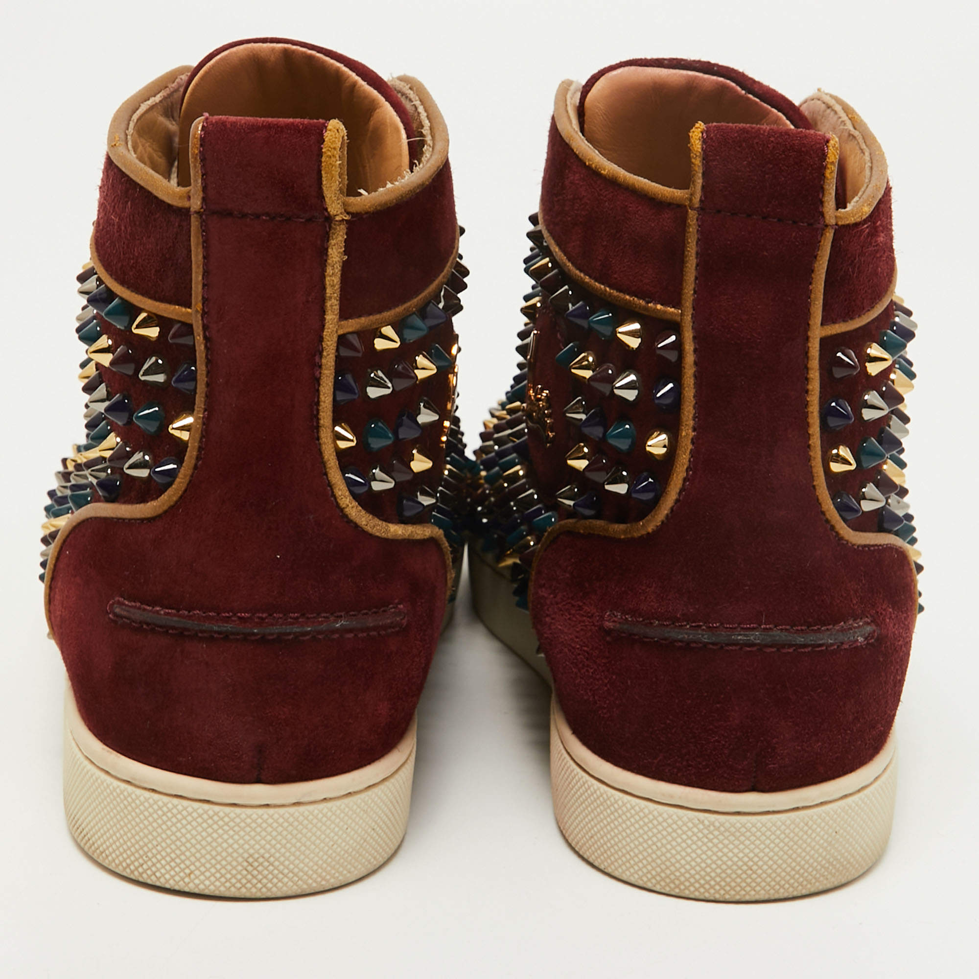 Christian Louboutin Burgundy Suede Louis Spikes High Top Sneakers Size 39  Christian Louboutin