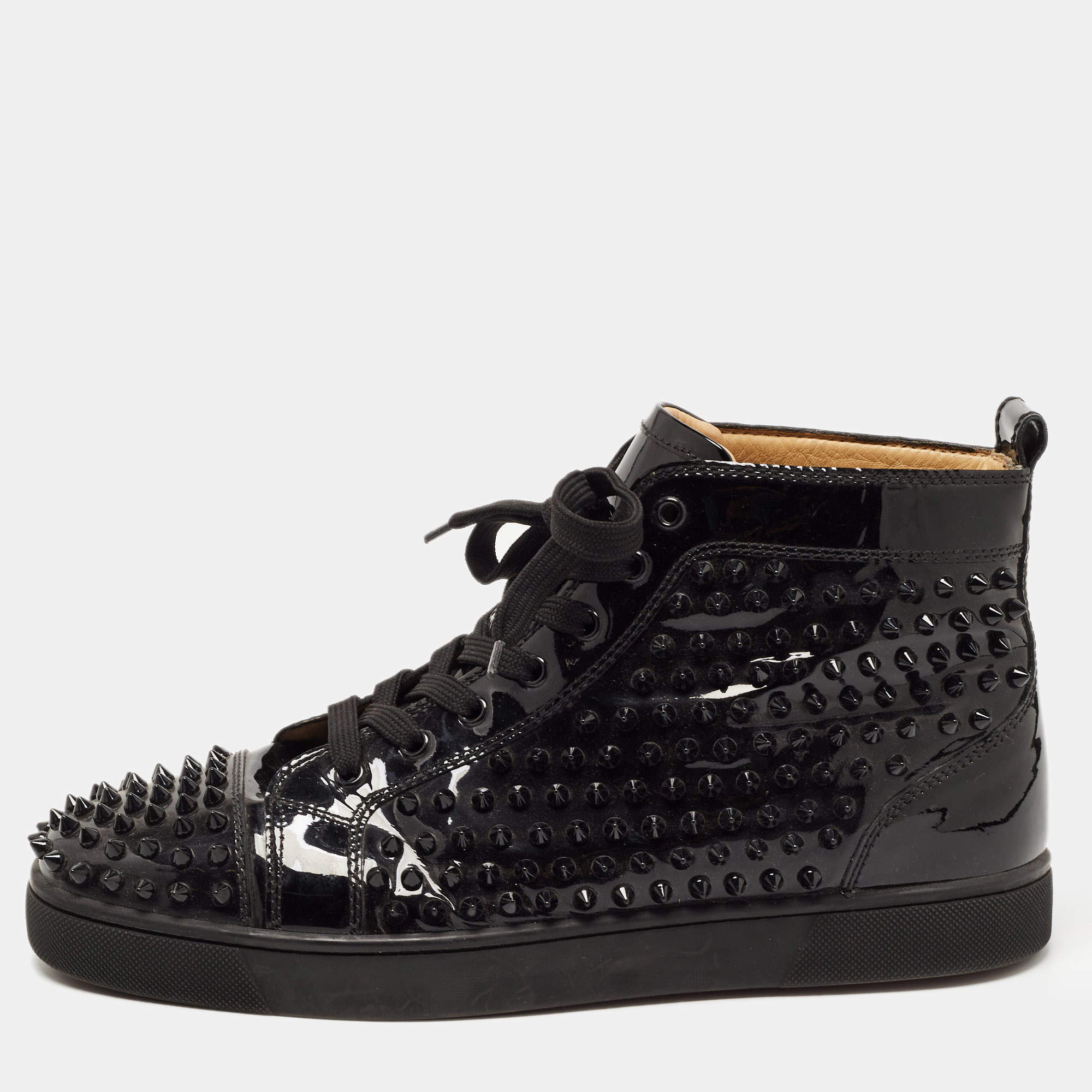 Louboutin Black Patent Leather Louis Spikes High Top Sneakers Size Christian Louboutin |