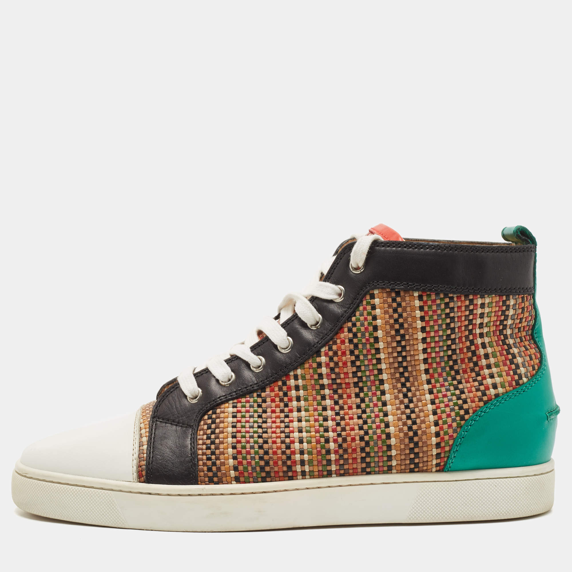 Christian Louboutin Multicolor Woven Leather Louis Orlato High Top Sneakers Size 45