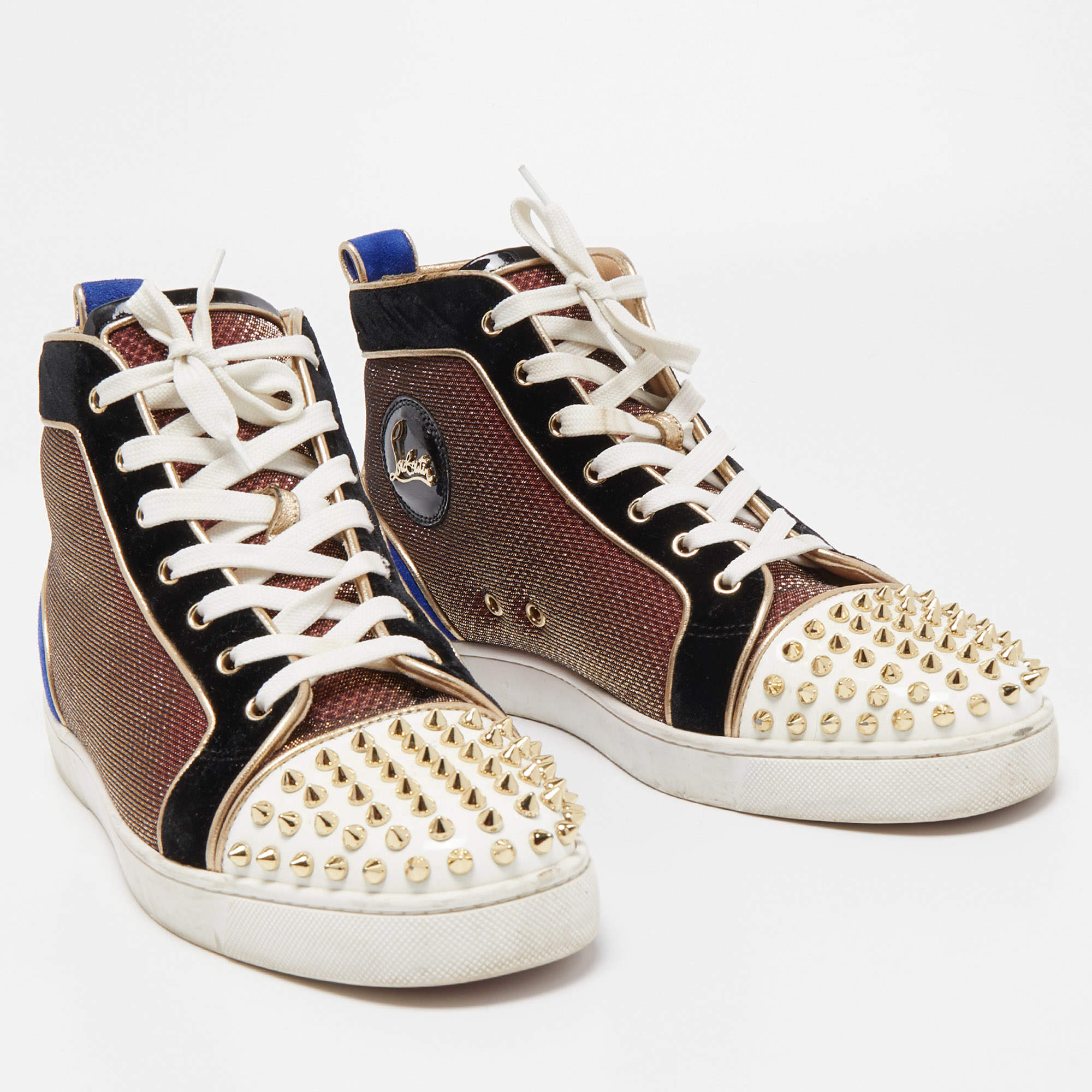 Christian Louboutin Multicolor Patent Leather, Velvet and Fabric Louis Spike  High Top Sneakers Size 42.5 Christian Louboutin