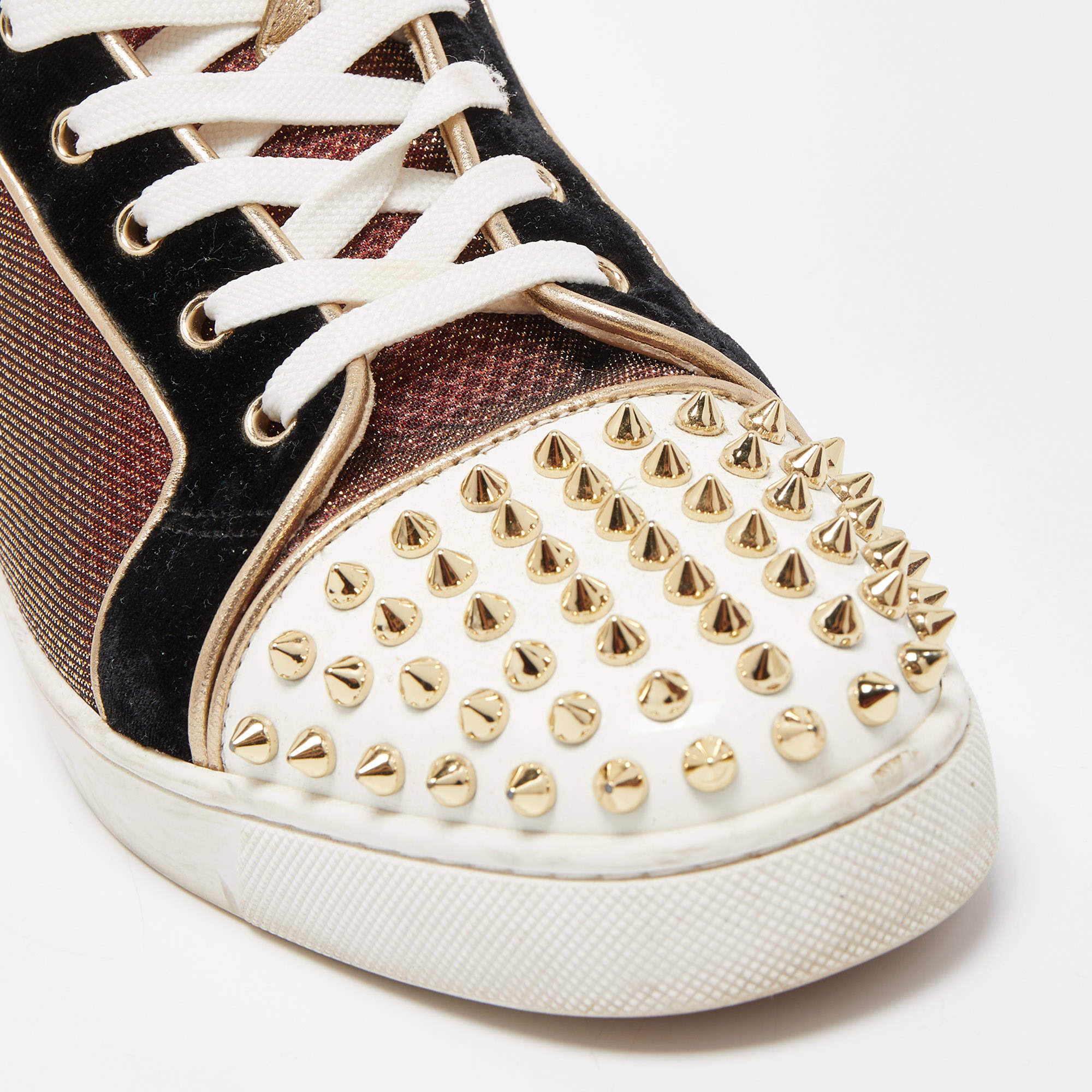 Christian Louboutin Multicolor Woven Leather Louis Spikes Cap Toe High Top  Sneakers Size 41.5 Christian Louboutin