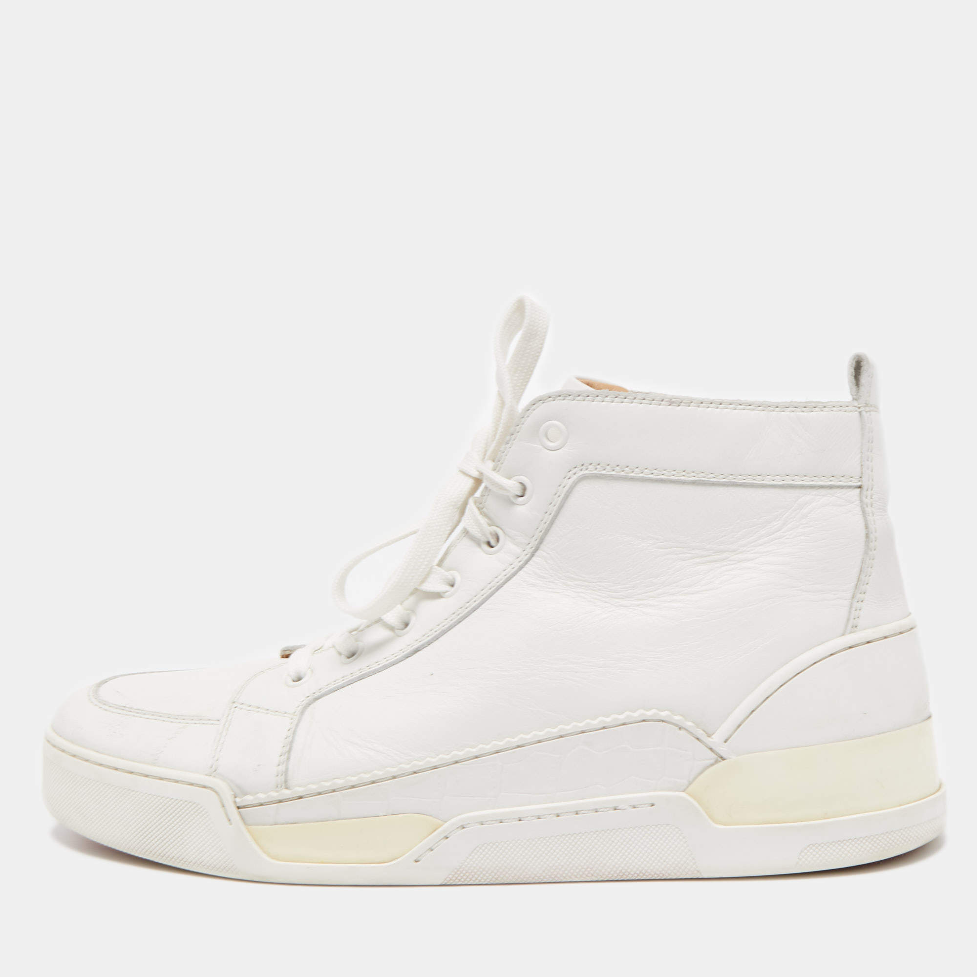 Christian Louboutin White Leather High Top Sneakers Size 45.5