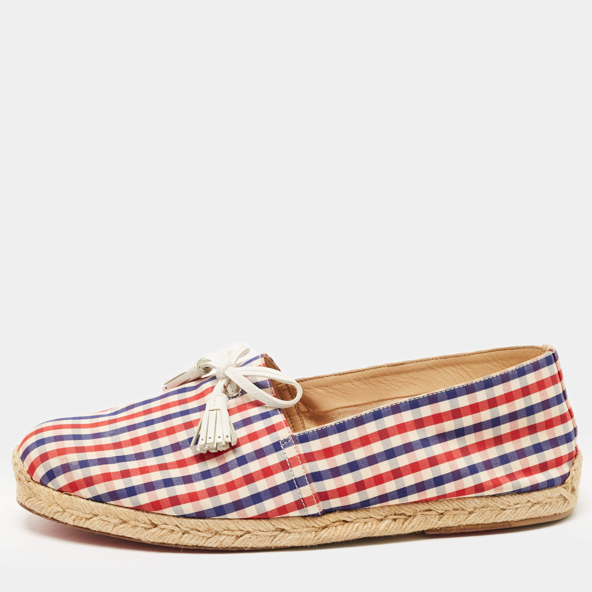 Christian Louboutin Multicolor Check Canvas Bow Espradrille Flats Size 43