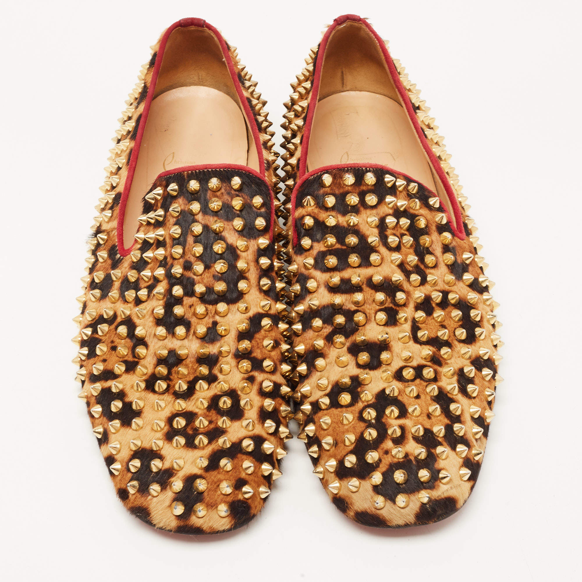 Christian Louboutin Beige/Black Leopard Print Calf Hair Spikes Slip On  Smoking Slippers Size 41.5 Christian Louboutin | The Luxury Closet