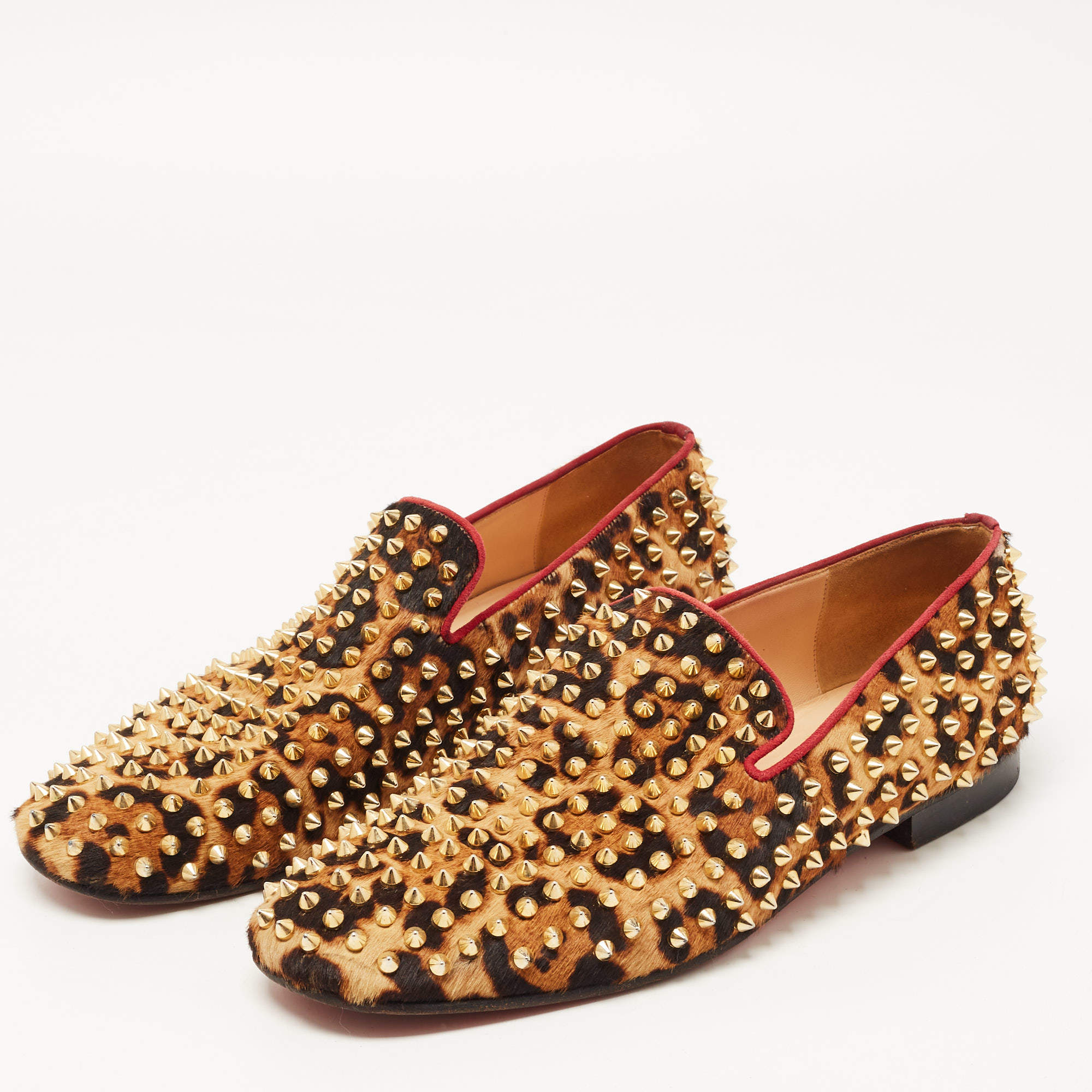 Christian Louboutin Beige/Black Leopard Print Calf Hair Spikes Slip On  Smoking Slippers Size 41.5 Christian Louboutin | The Luxury Closet