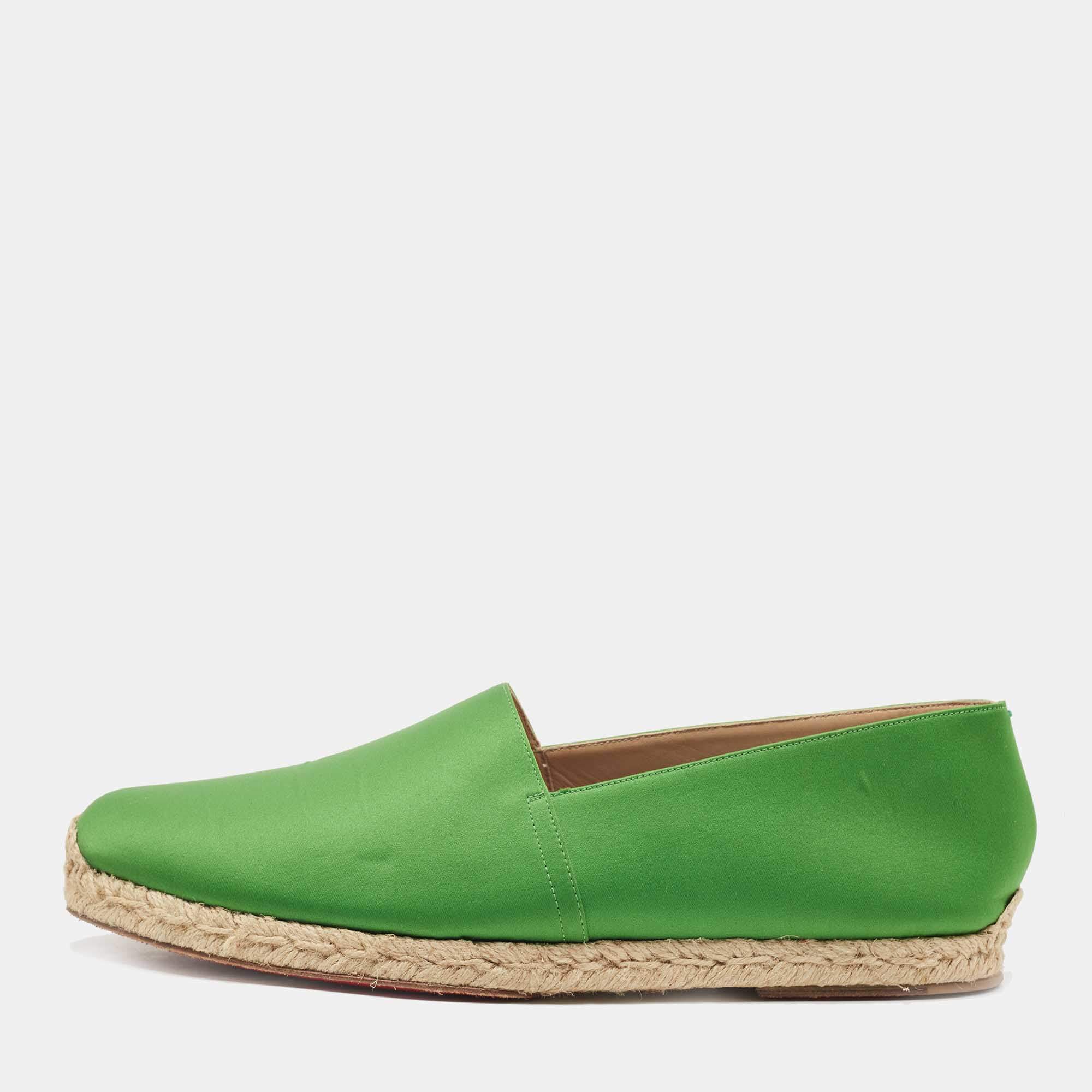 مملوكة مسبقًا Christian Louboutin Green Satin Slip On Espadrille Flats Size 43