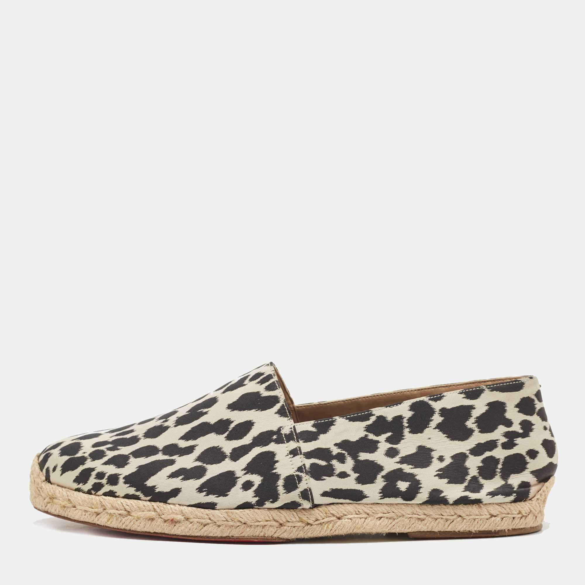 Christian Louboutin Black/White Animal Print Fabric Espadrille Flats Size 42