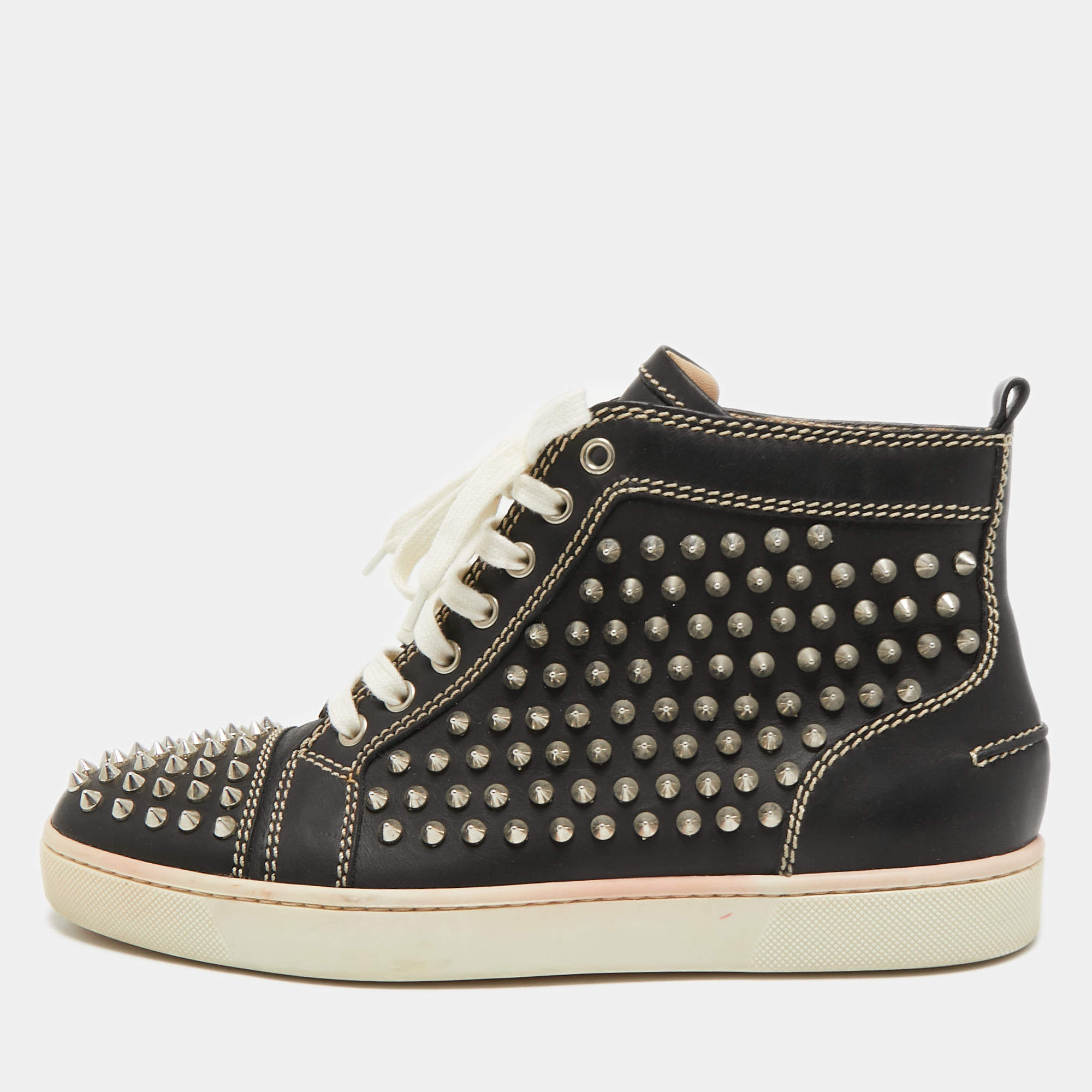 Christian Louboutin Black Leather Louis Spikes High Top Sneakers Size 40 Louboutin TLC