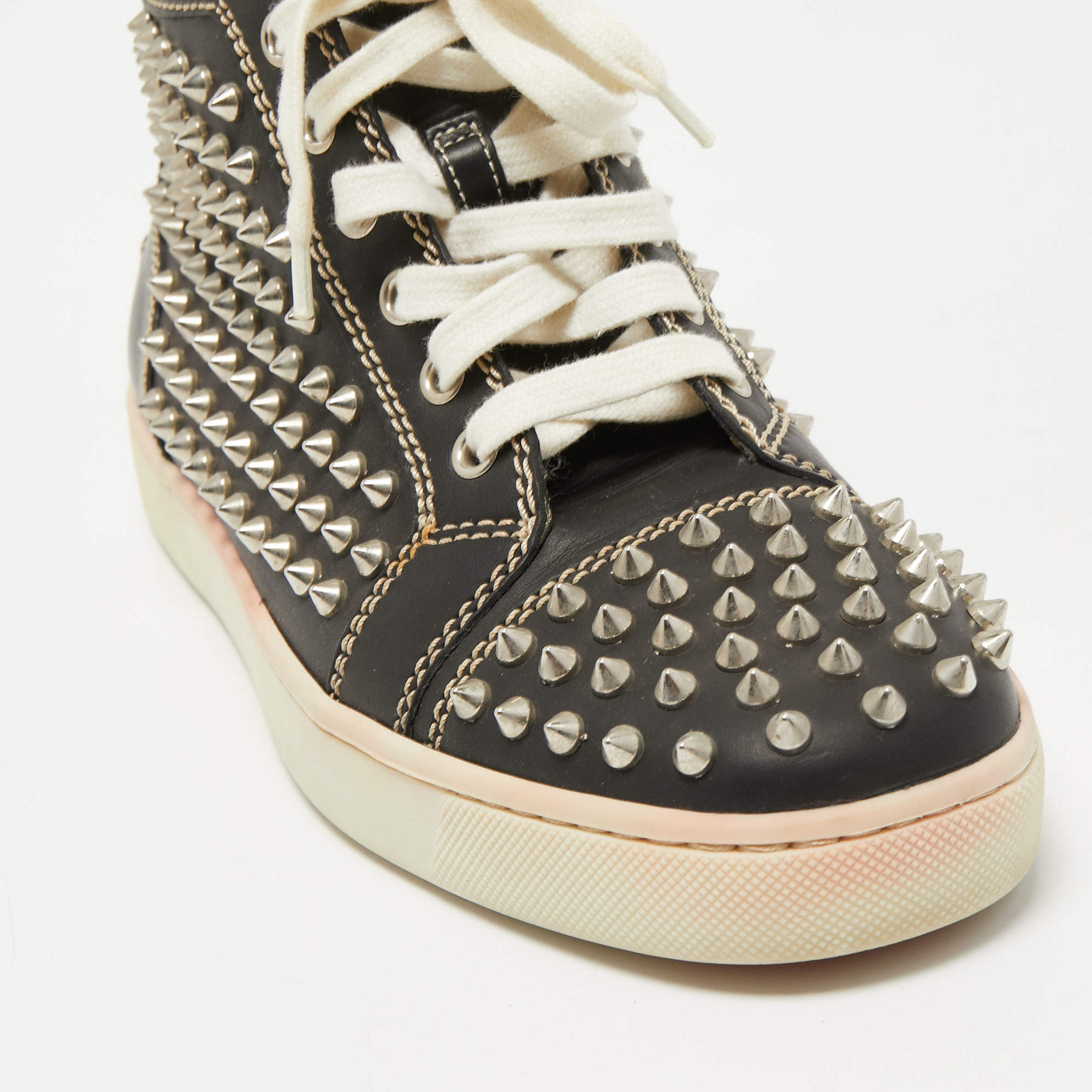Christian Louboutin Black Leather Rush Spike Lace Up Sneakers Size 40  Christian Louboutin