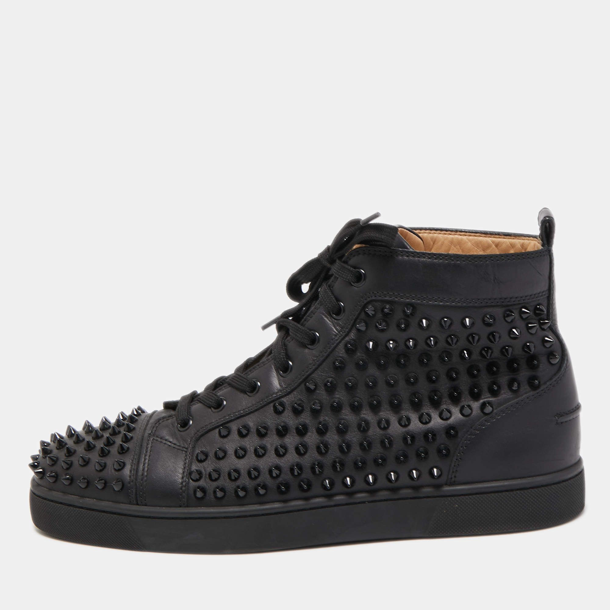 Christian Louboutin Black Leather Louis Spike Sneakers Size 43.5