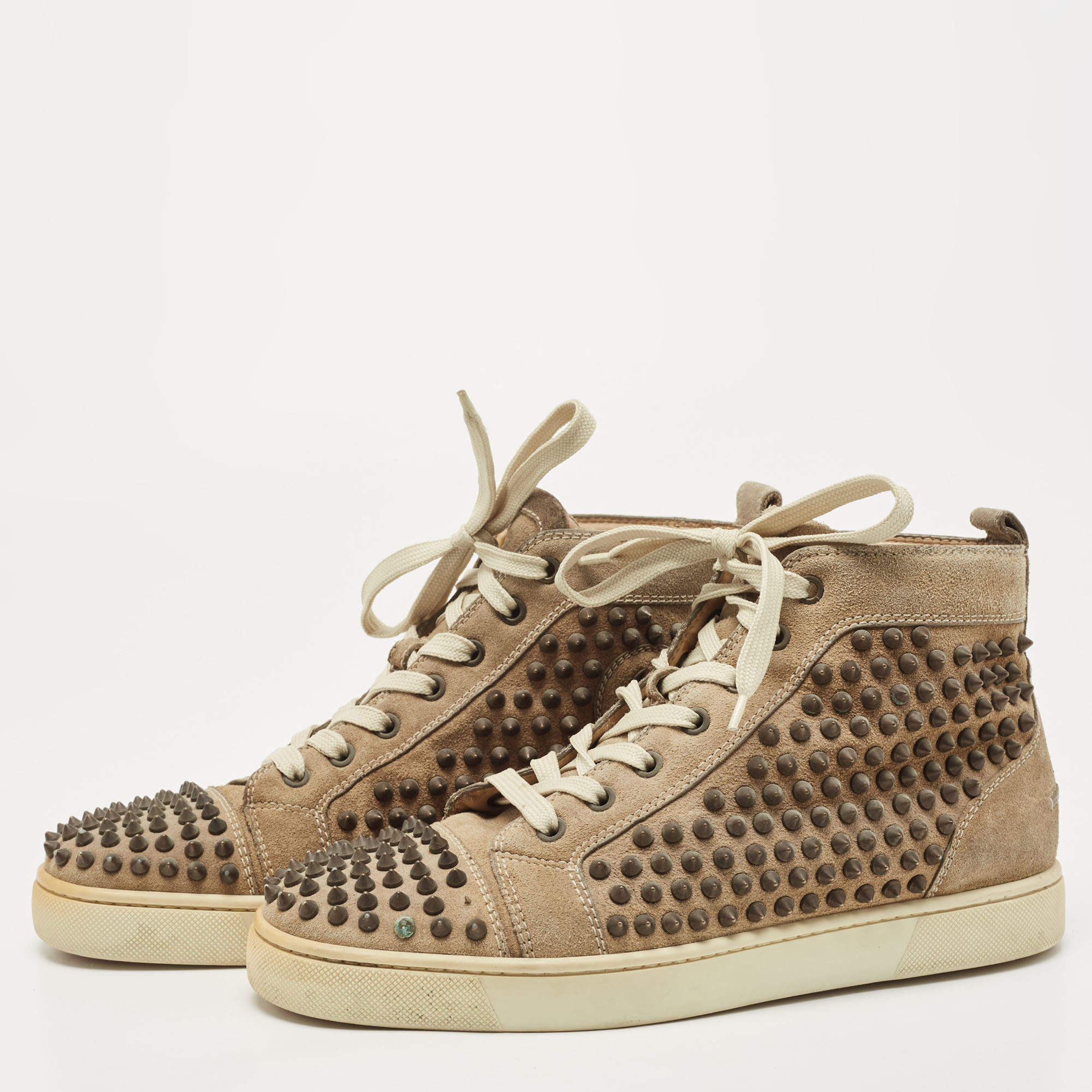 Christian Louboutin Brown Suede Spike High Top Sneakers Size 41 Christian  Louboutin
