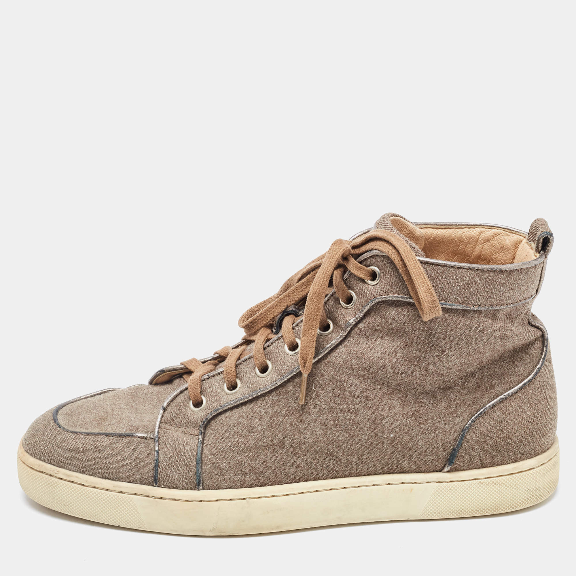 Christian Louboutin Brown Canvas Rantus Orlato High Top Sneakers