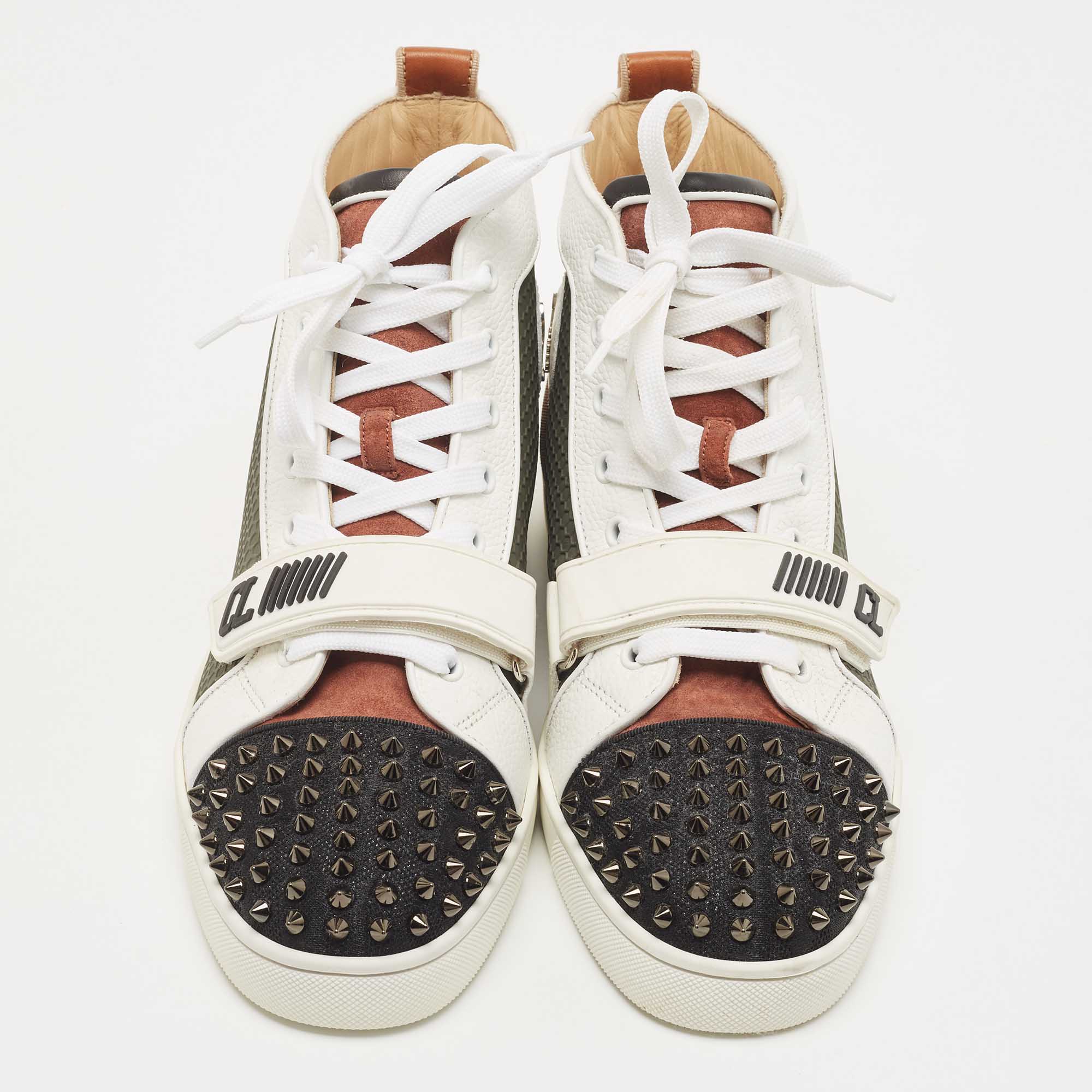 Christian Louboutin Black Leather Multicolor Spikes High-Top Sneakers Size  12/42.5 - Yoogi's Closet