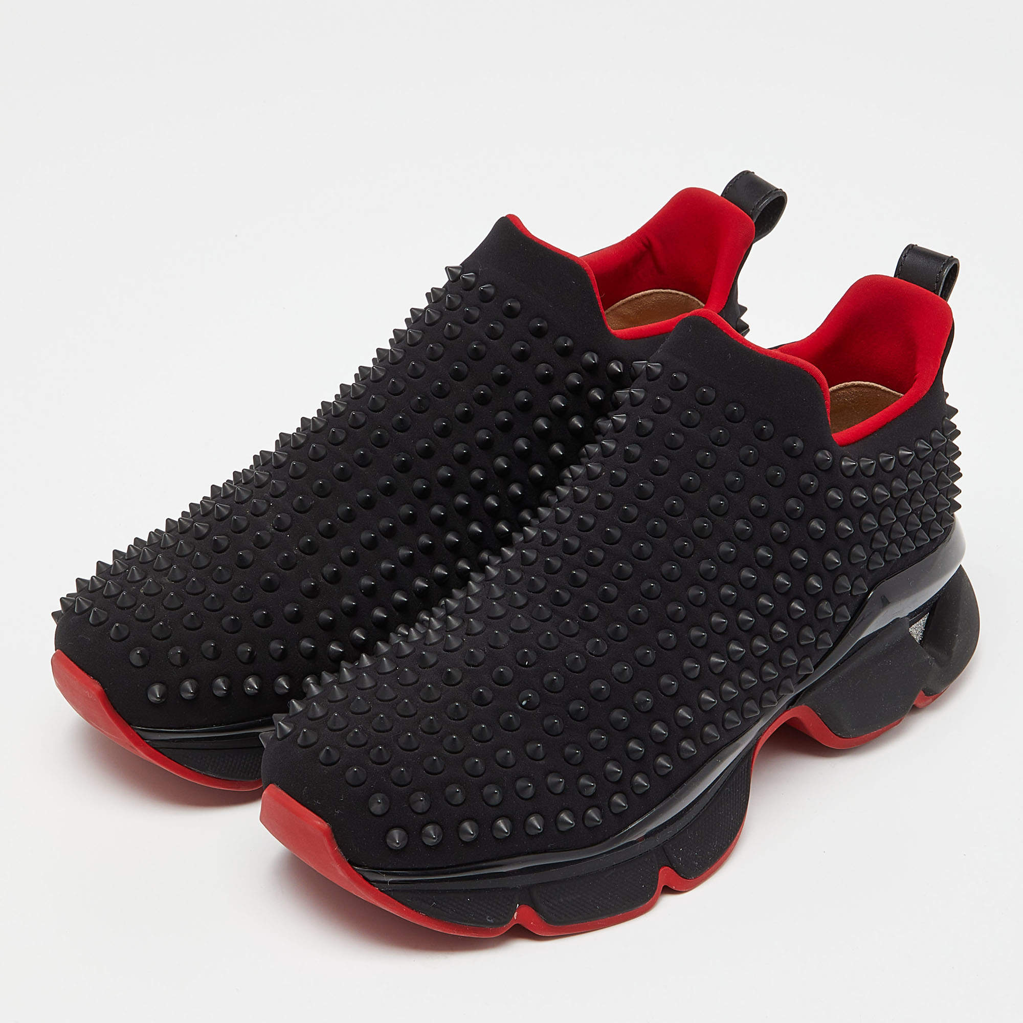 Christian Louboutin Black Neoprene Spike Sock Slip On Sneakers Size 43