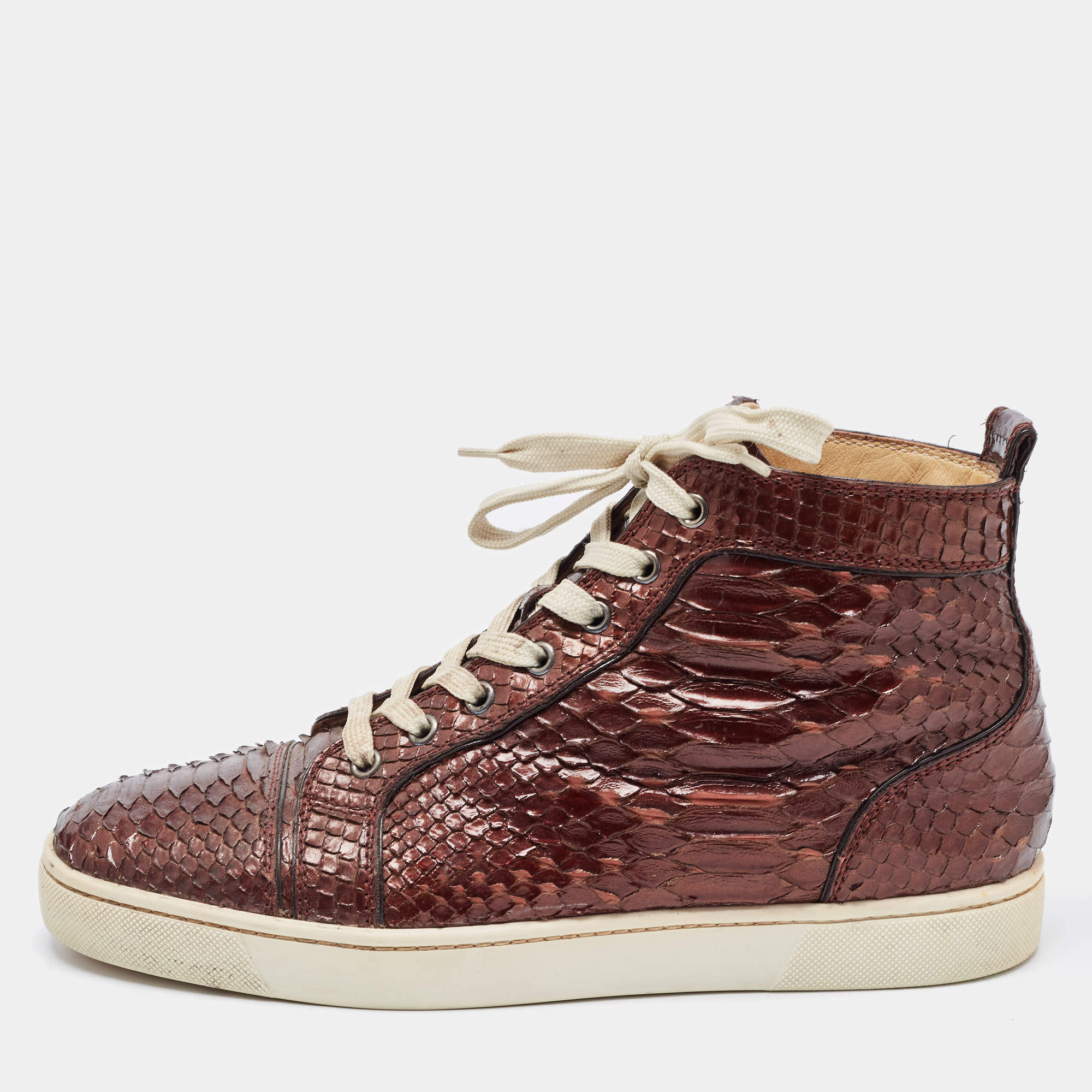 Christian Louboutin Brown Python Louis High Top Sneakers Size 42