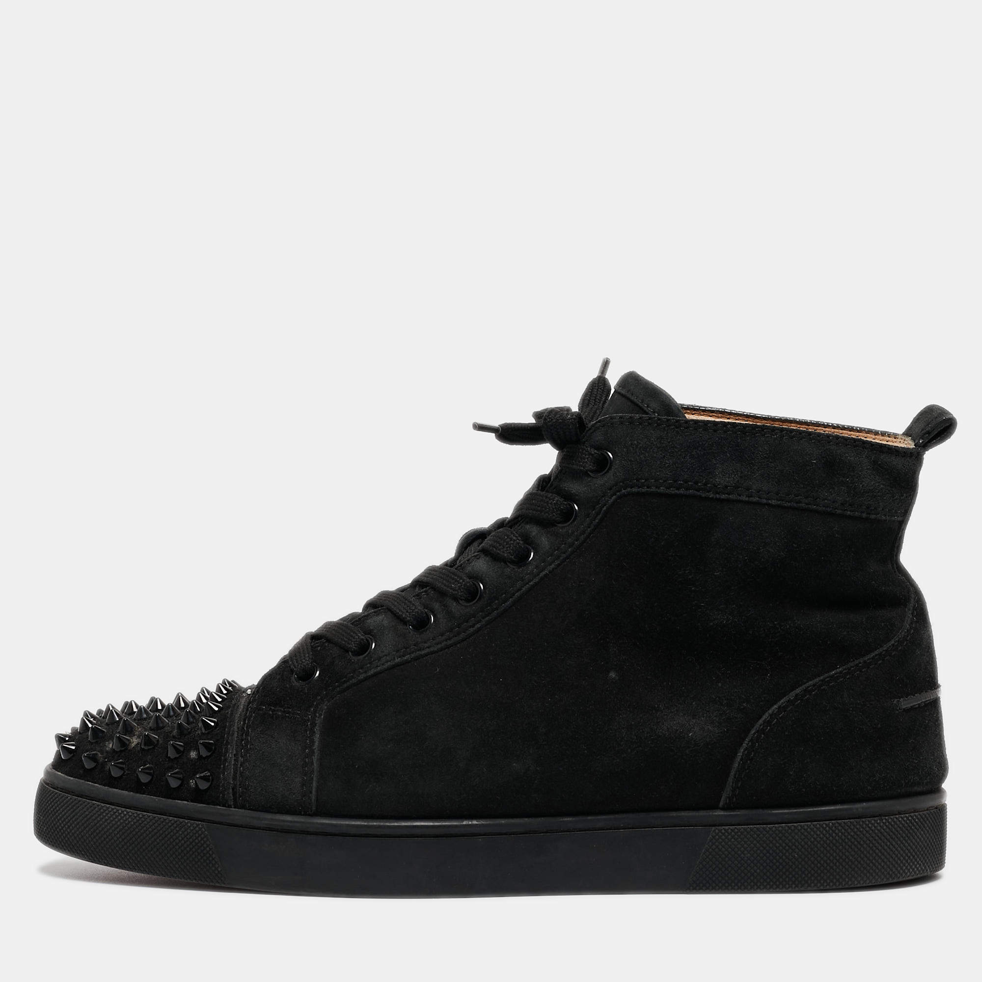 Christian Louboutin Black Suede Lou Spikes High Top Sneakers Size 42