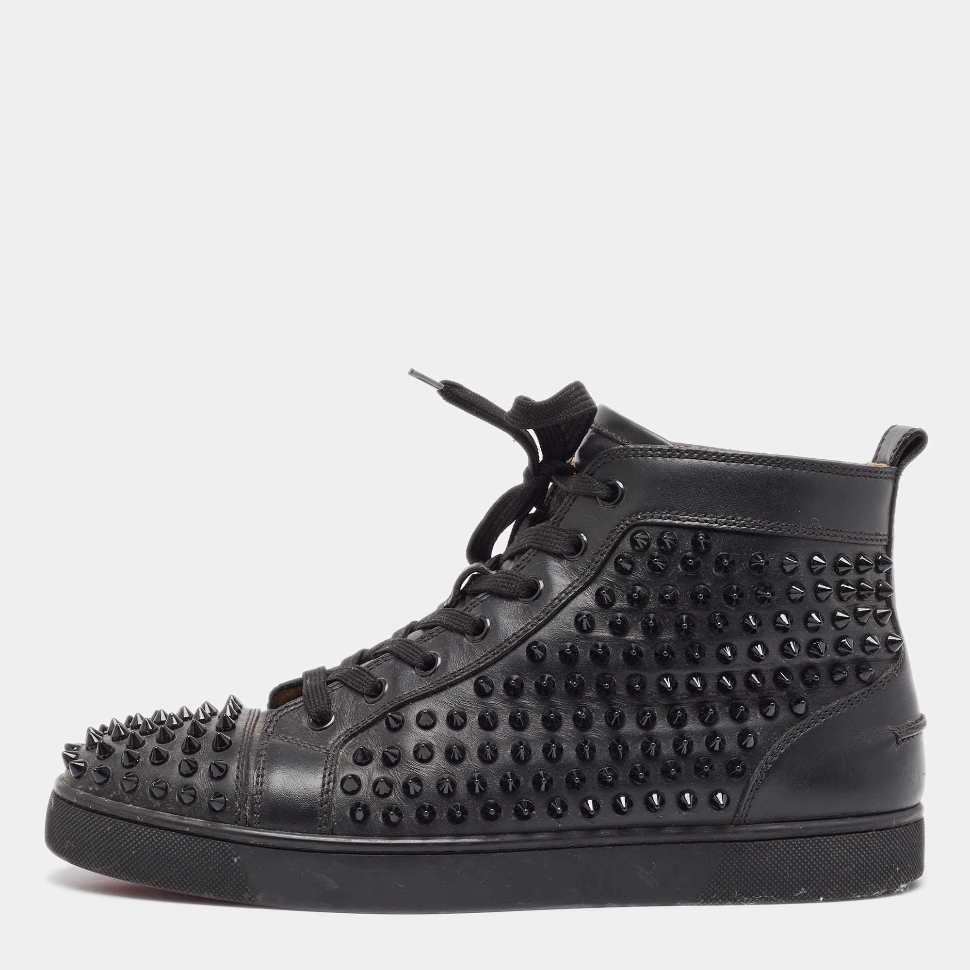Christian Louboutin Black Leather Louis Spikes Sneakers Size 41.5