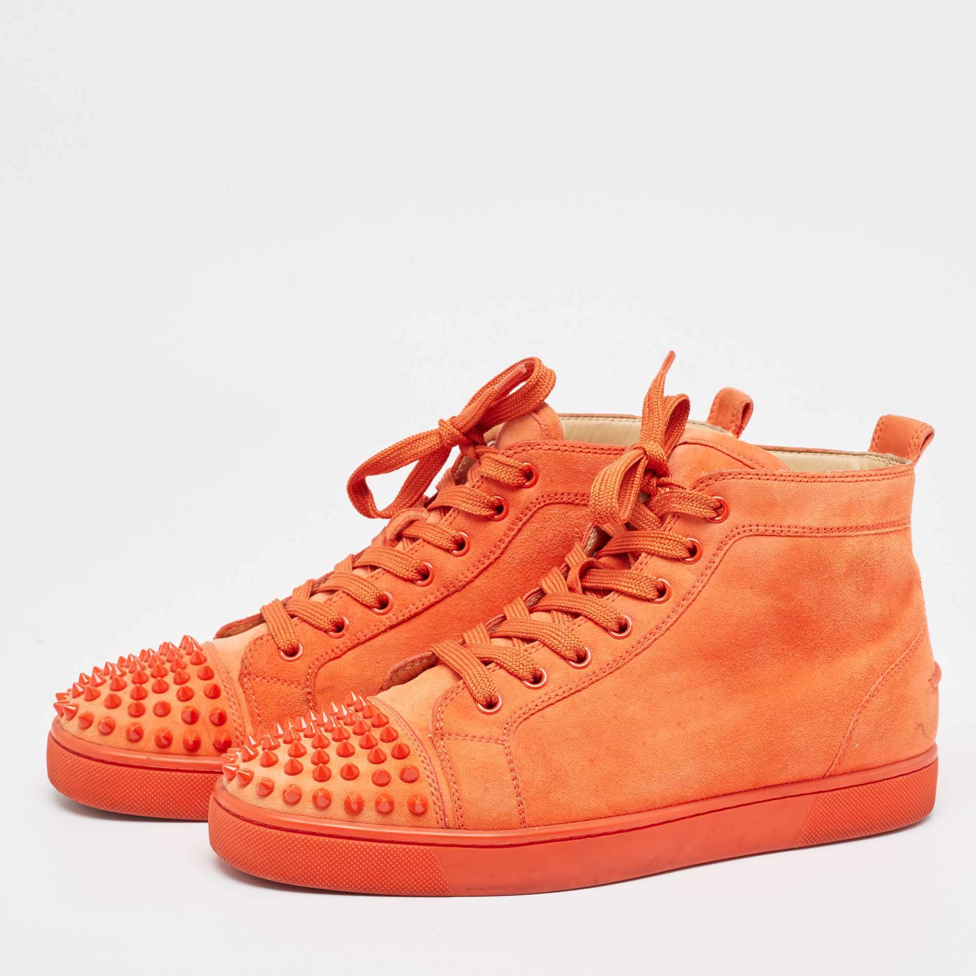 Christian Louboutin Orange Suede Lou Spikes Sneakers Size 41